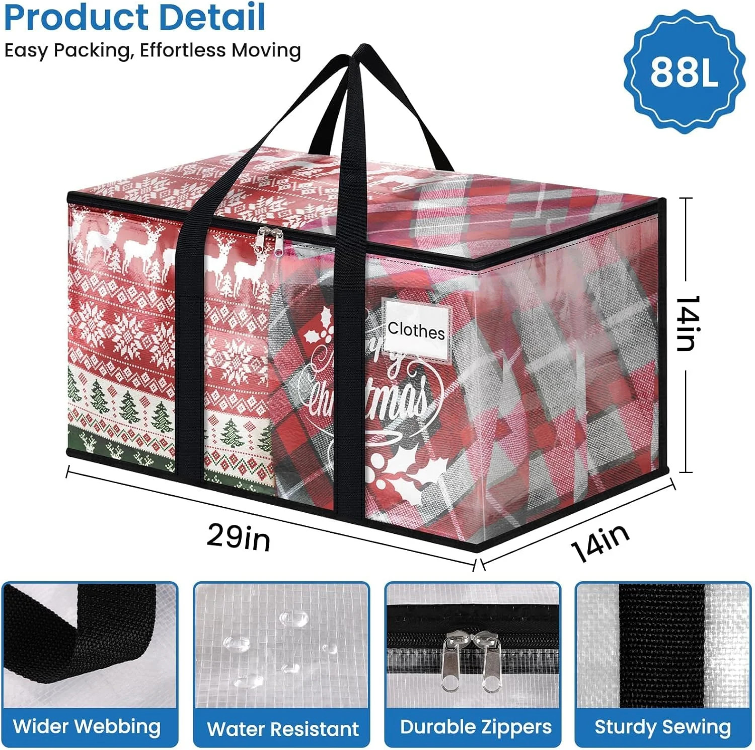 RoomHacks Heavy Duty Clear Moving Bags with Reinforced Handle and Double Zipper,