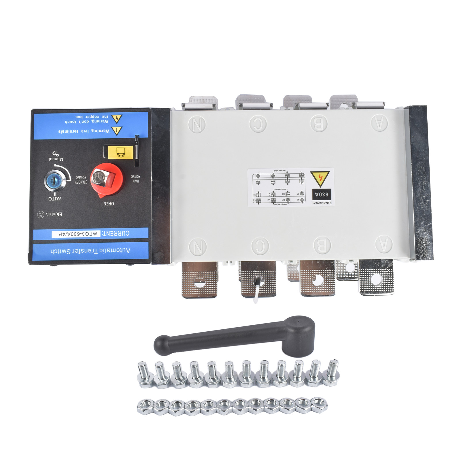 Industrial Automatic Transfer Switch 4P 630A 110V or 220V Auto or Manual Mode