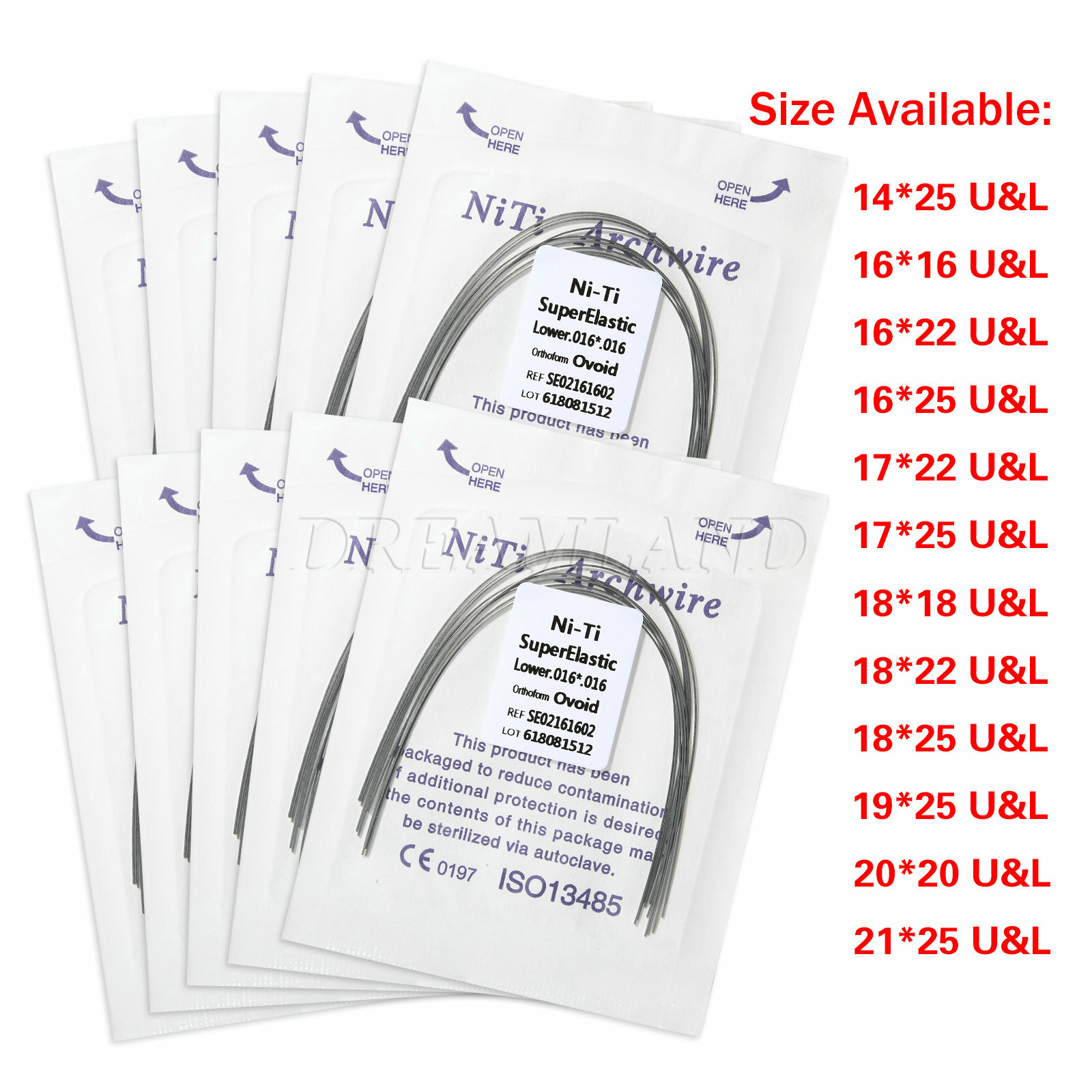 10Packs Alambres de arco rectangular Niti superelásticos de ortodoncia dental