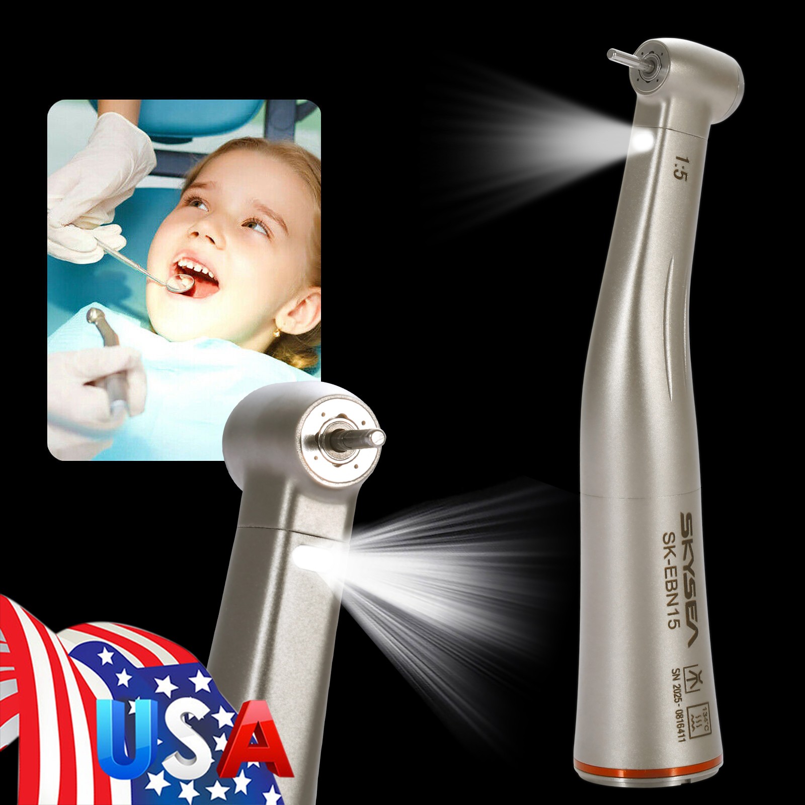 NSK Style Dental 1:5 Optic LED Contra Angle Increasing Handpiece Fit FG Bur SK