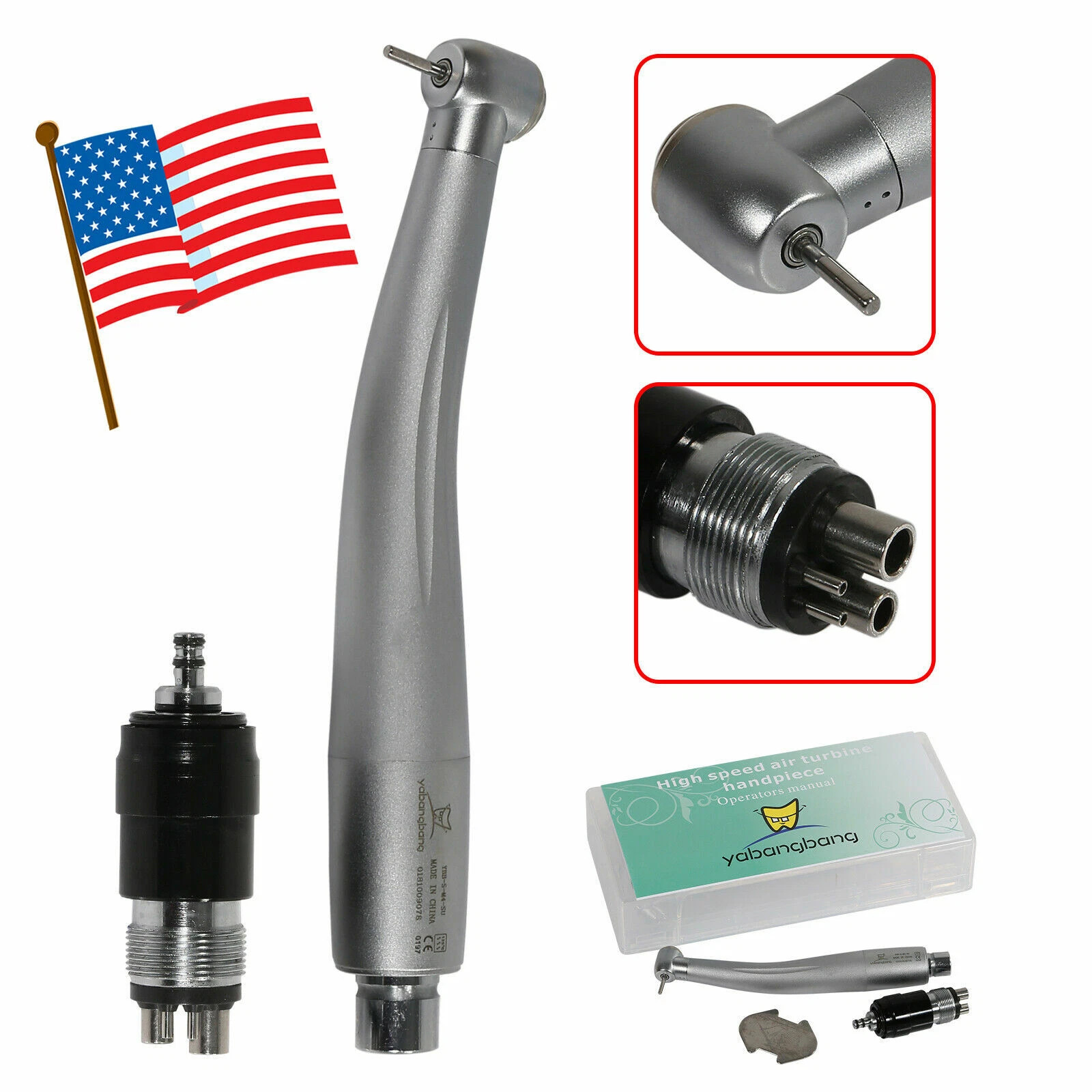 1-5 Yabangbang Dental Fast High Speed Handpiece with 4 Hole Quick Coupler Swivel