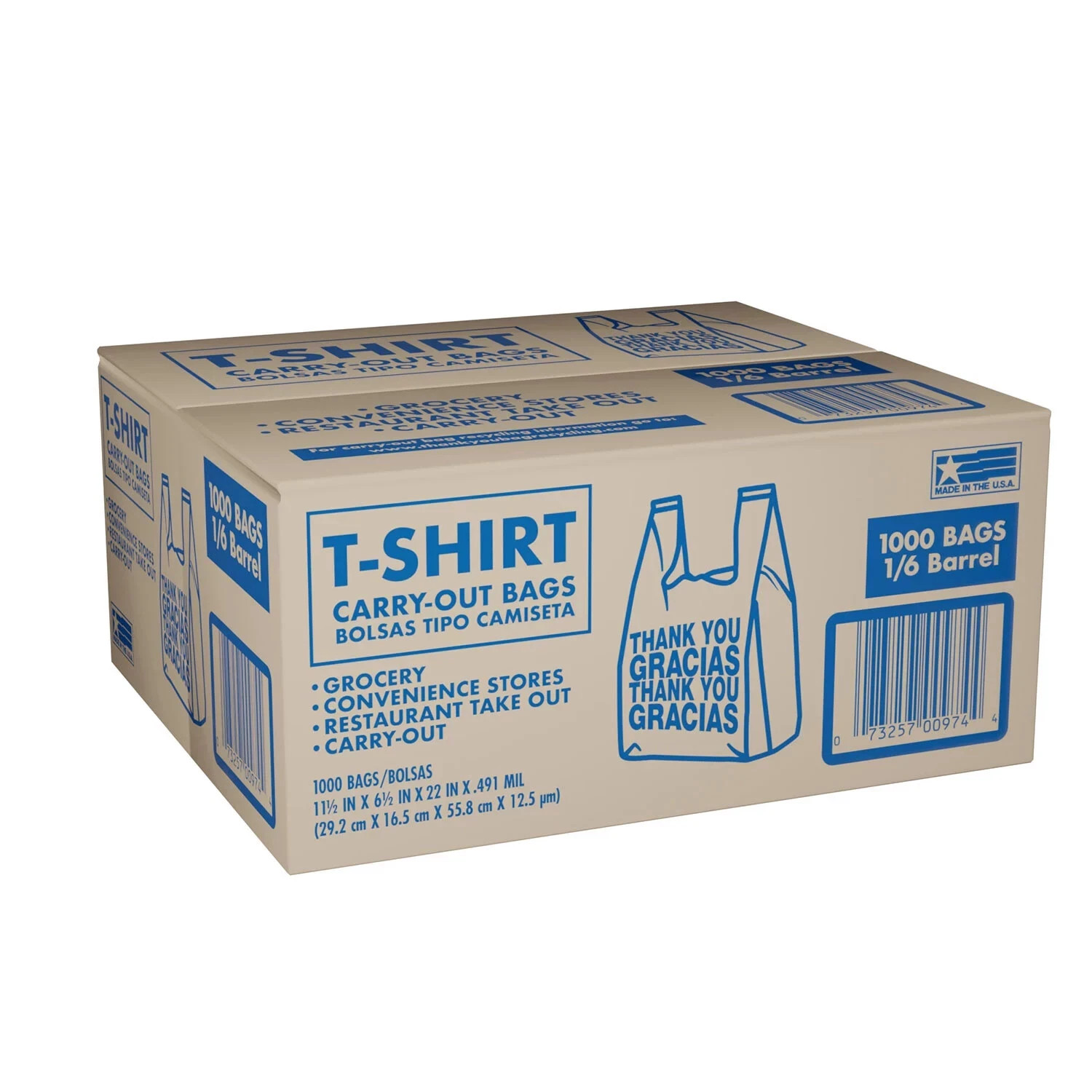 T-Shirt Carry-Out Bags, 11.5″ x 6.5″ x 22″ (1,000 ct.)
