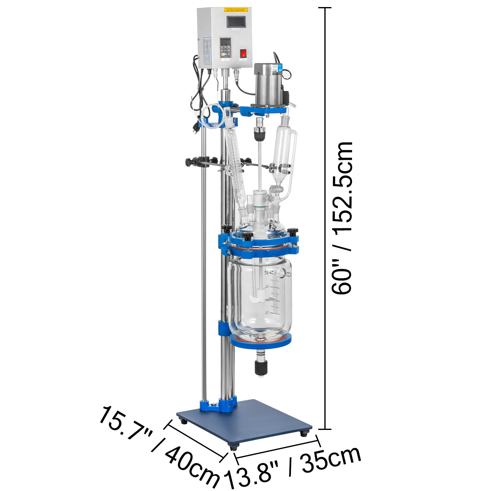 5L Jacketed Glass Reactor 110V Reaction Vessel 100w Digital 0-1200r/min US