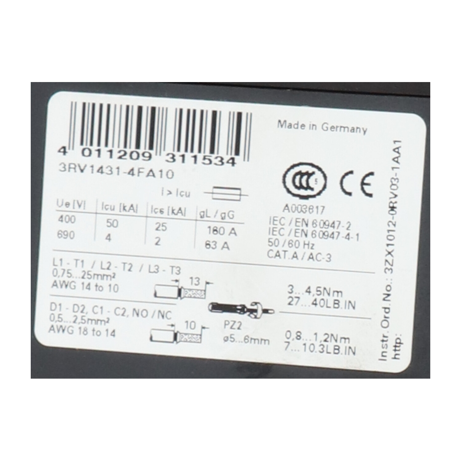Siemens 3RV1431-4FA10 Circuit Breaker New NFP
