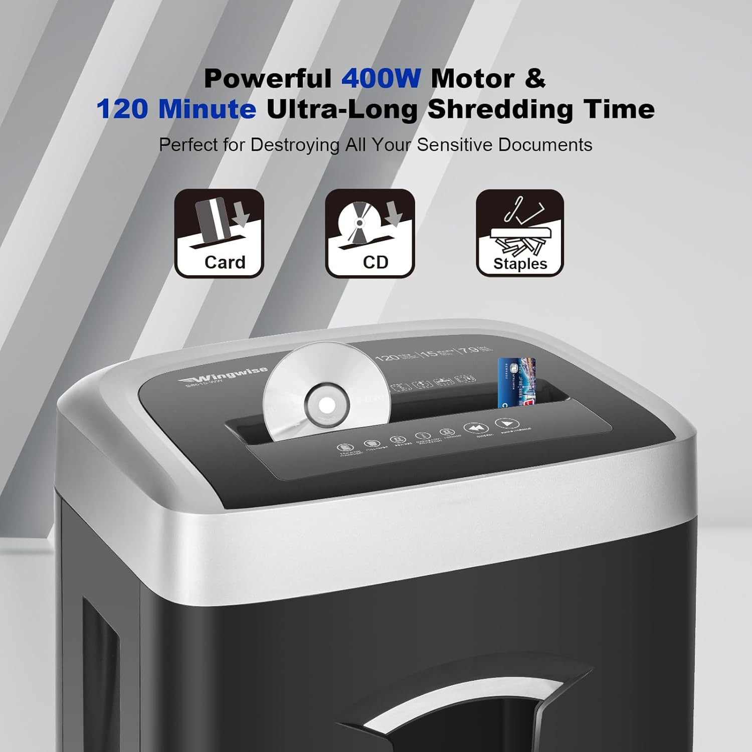 120-Minute Paper Shredder – 15-Sheet Capacity, 30L（7.9 Gallon） Bin, 58Db Quiet O