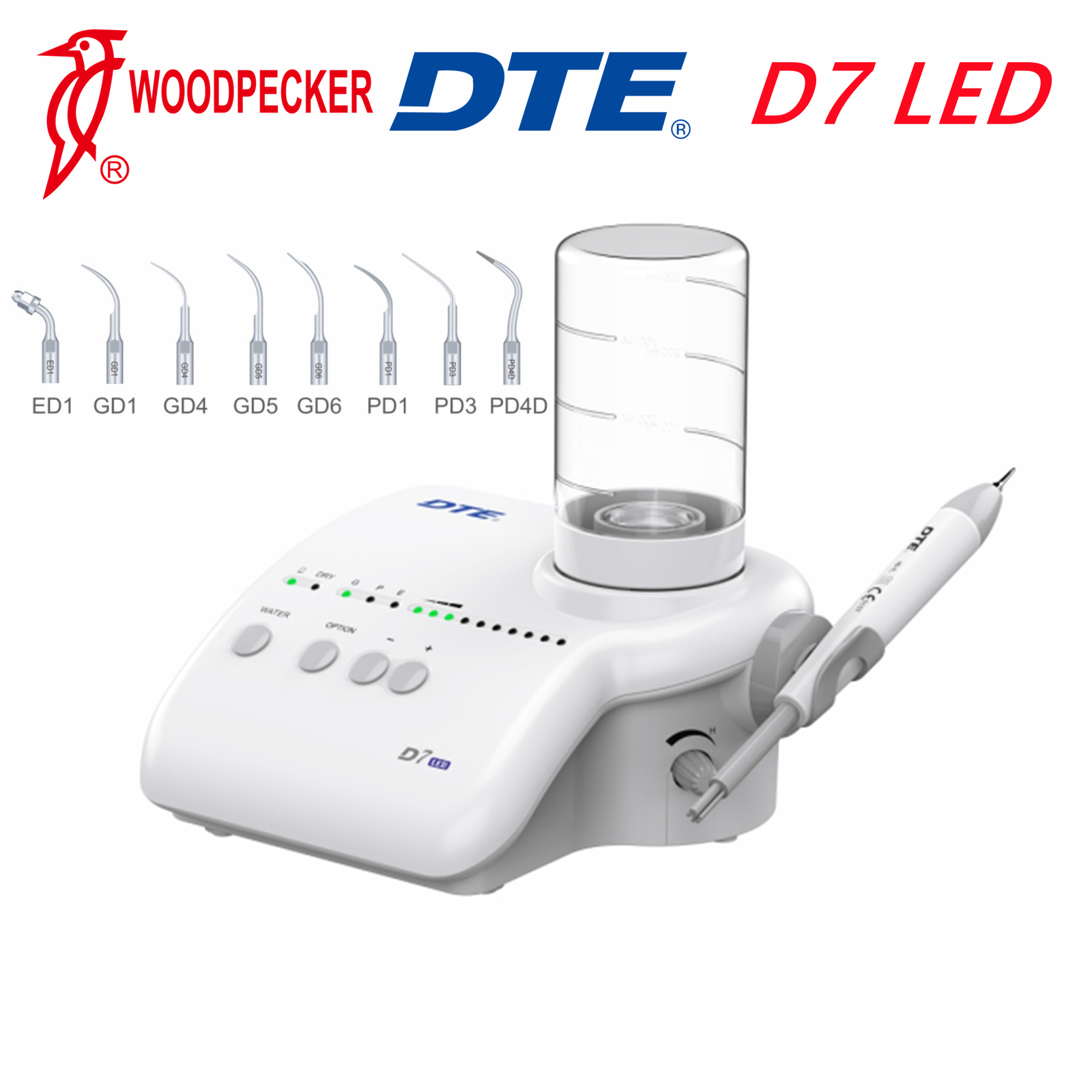Woodpecker DTE D7 LED Dental Ultrasonic Piezo Scaler HD-7L Handpiece GD1 GD4 PD1