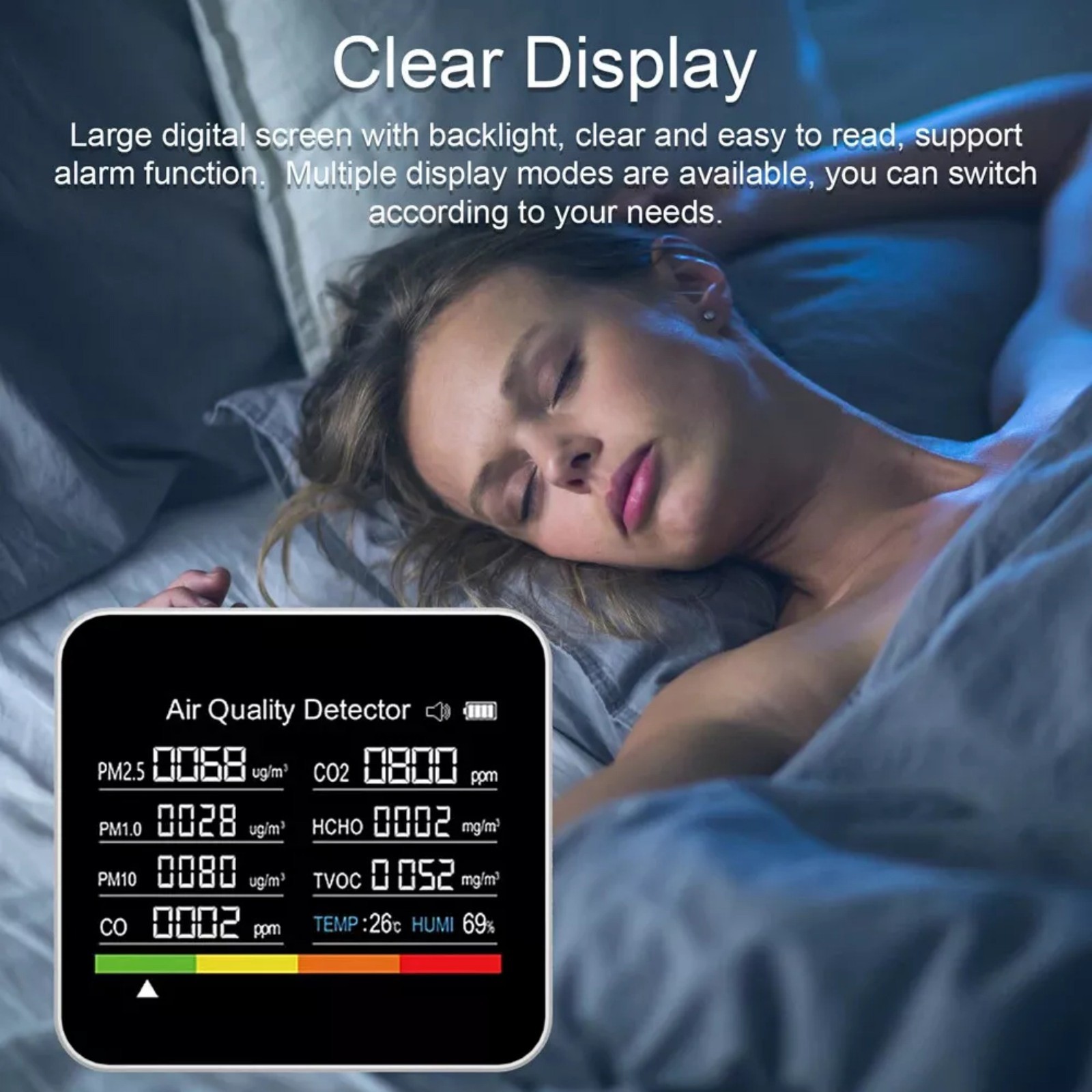 Multi-function Air Quality Monitor For Home Use 9-in-1 Detector W/LED Display