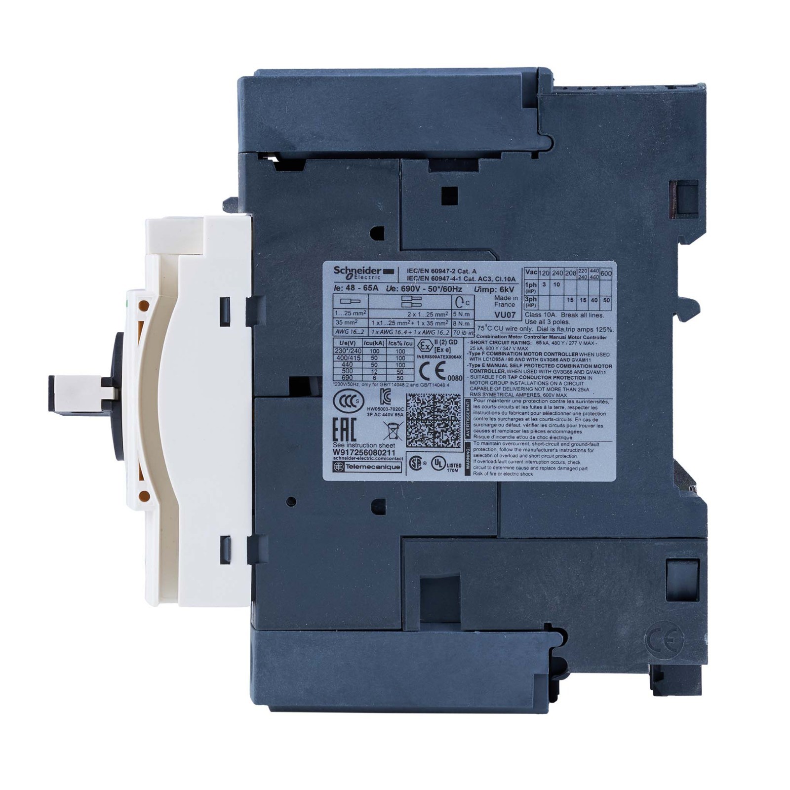 Schneider Electric GV3P65 Manual Starter Non-Reversing 3P 65A 600VAC