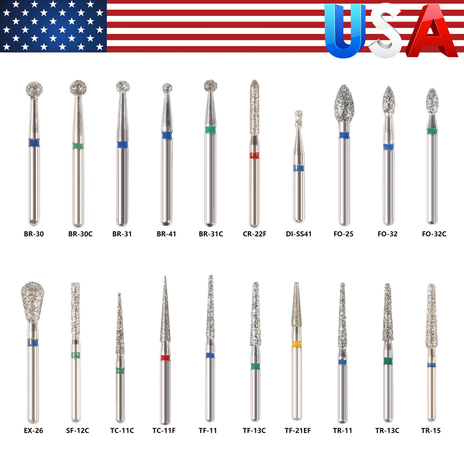 Dent Diamond Burs for fit High Speed Handpiece Medium FG 1.60mm 20 fixed types