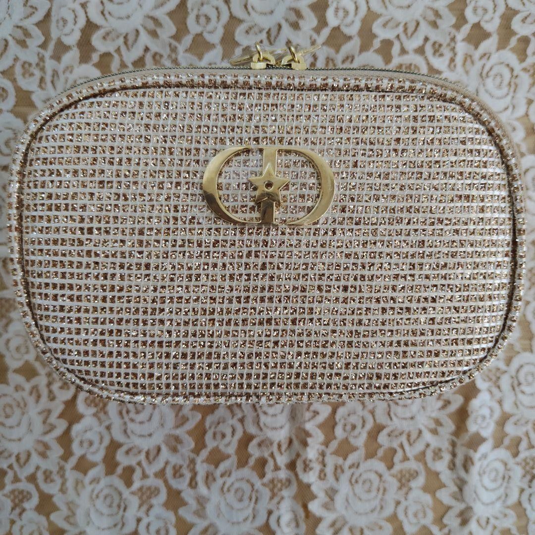 Christian Dior Dior Novelty Gold Pouch Cosmetic Bag Small Glitter New