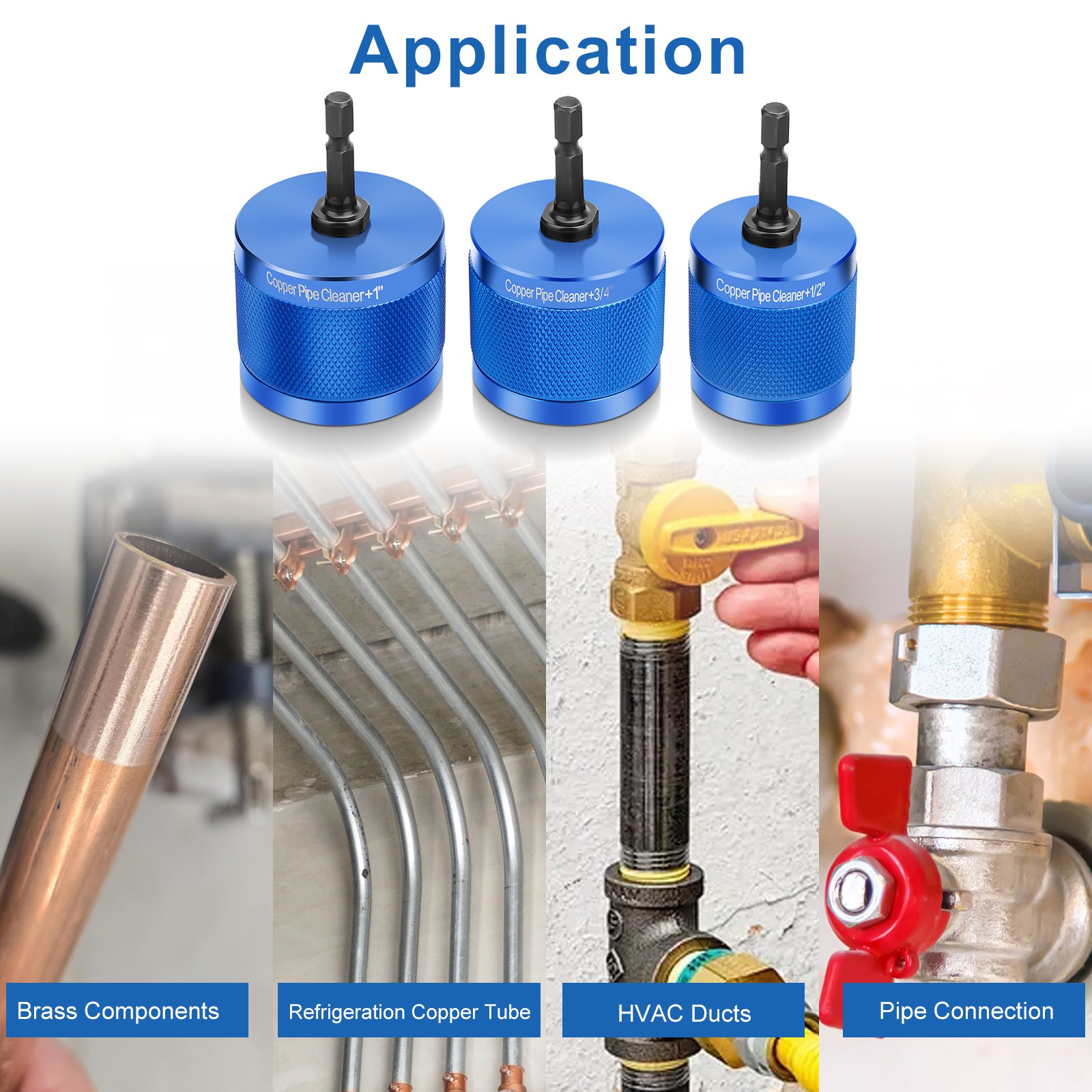 3x Copper Pipe Cleaner Drill Set 1/2″ 3/4″ 1″ Metal Tube Plumber Cleaning Tool