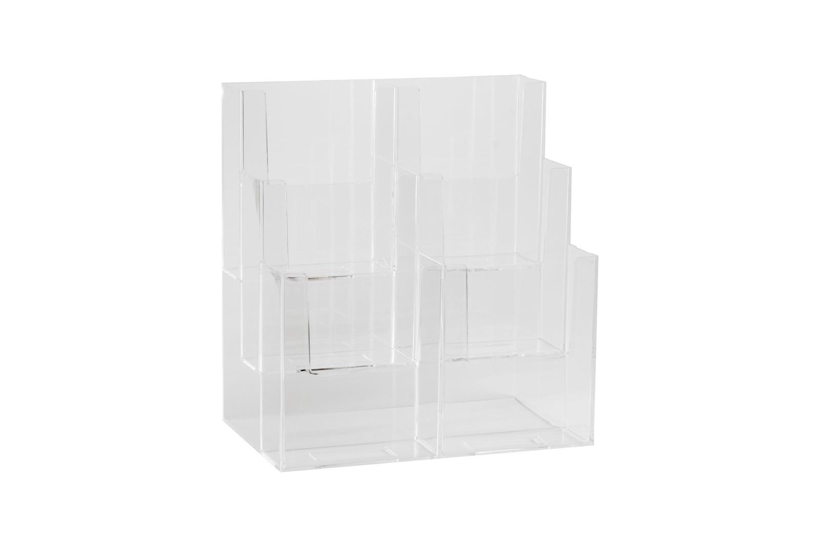 Dazzling Displays Acrylic Stand 3 Tier, 6 Pocket Fits 4 by 9 Material, Clear
