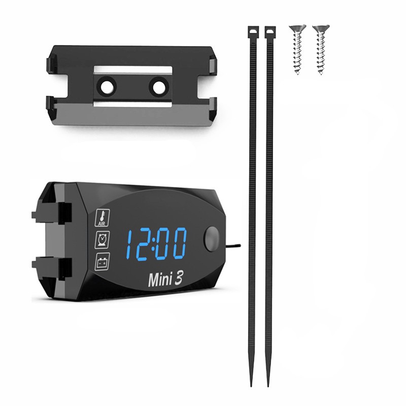 3-in-1 Waterproof Motorcycle Digital LED Thermometer Clock Voltage Voltmeter