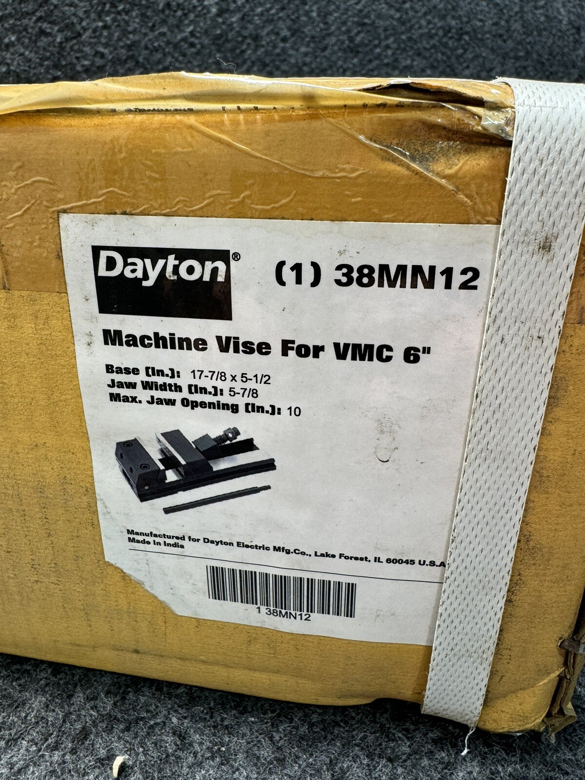 Dayton Machine Vise 5 7/8” Jaw Face 10” Jaw Opening $740 Retail 38MN12