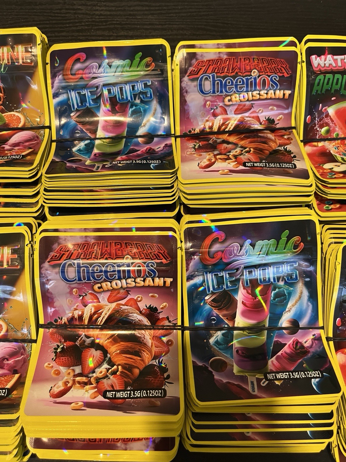500pc Mixed 3.5g Mylar Bags 5×4 Inch 5 Different Premade Designs