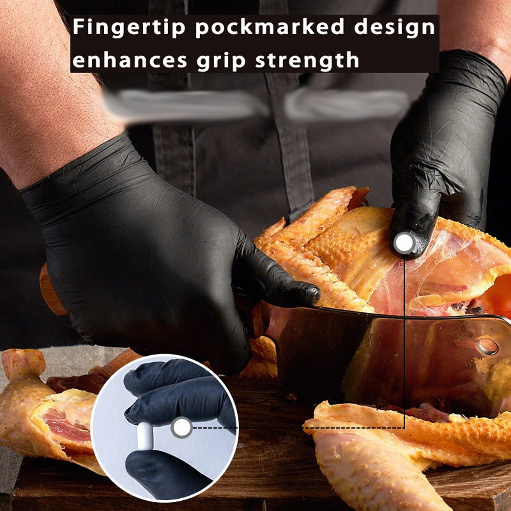 50/100/200/400/1000Pcs Cleaning Gloves, Nitrile Gloves, Black Food Grade Disposa