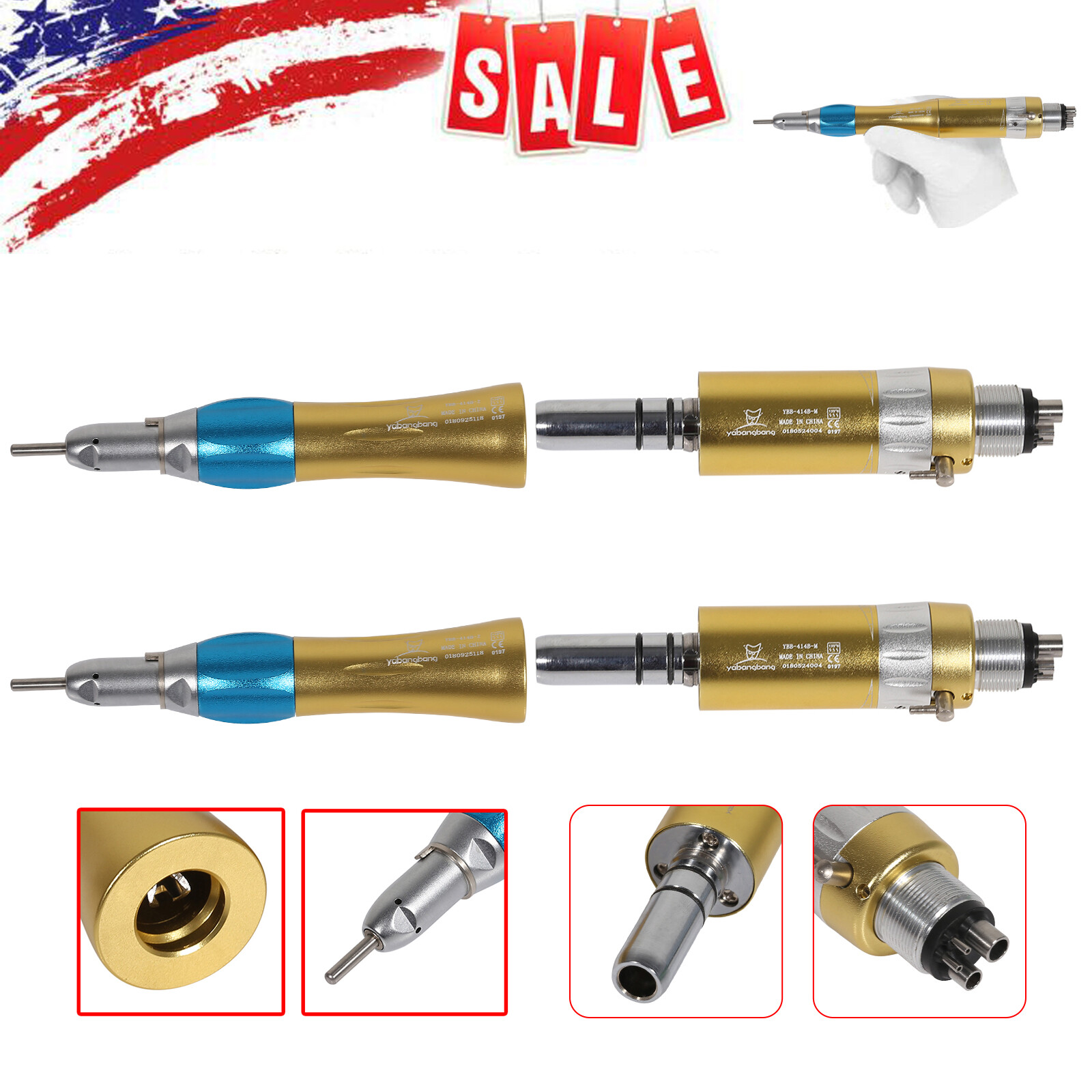 1-5 NSK Style Dental Straight Nosecone Handpiece / Air Motor 4-Holes Low Speed