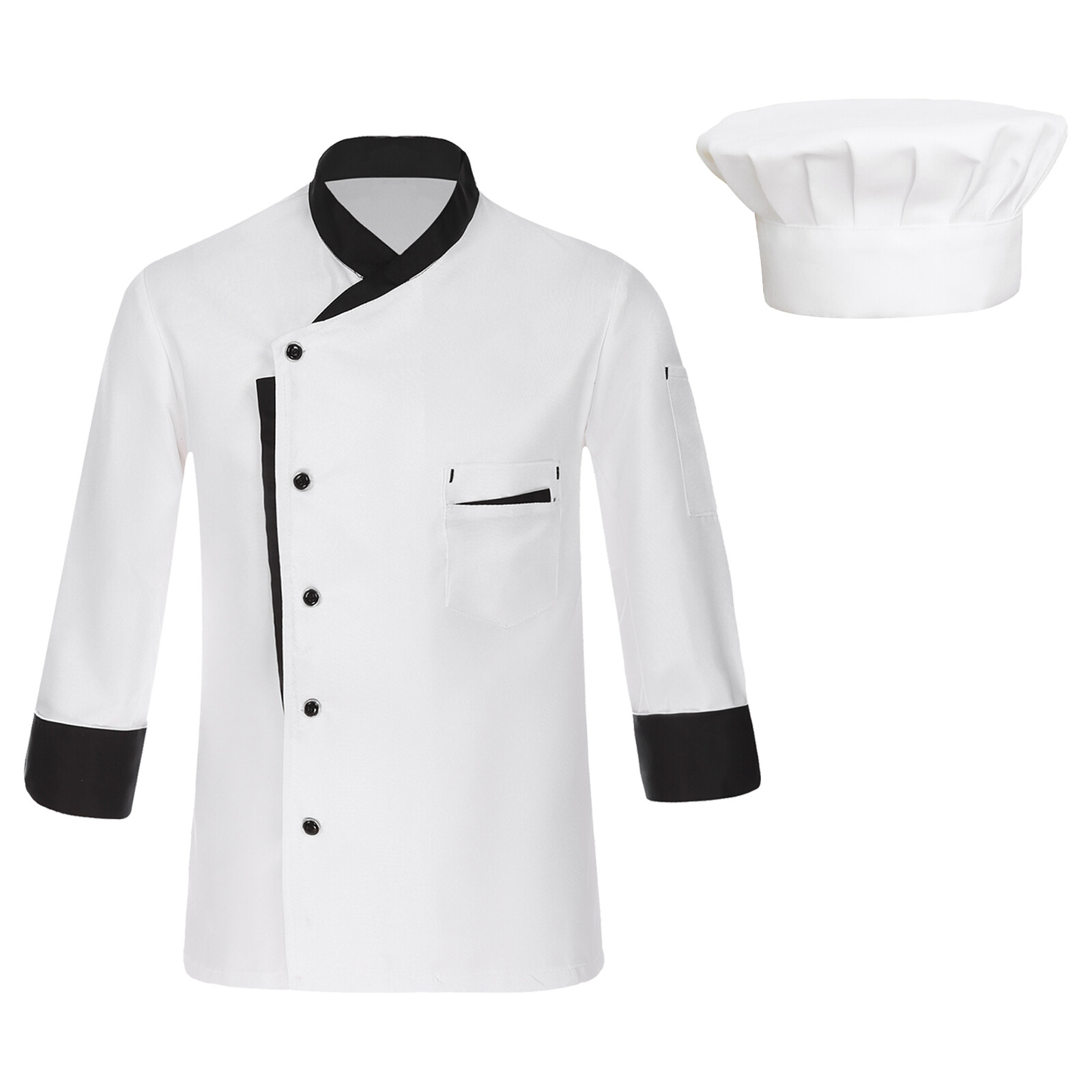 Unisex Jacket Adult Chef Cooking Uniform Long Sleeve With Hat Costume Clothes