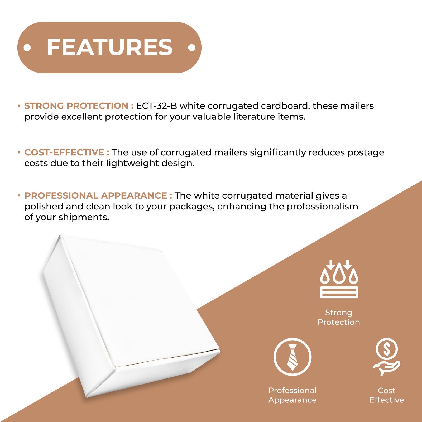 White Corrugated Mailers 10 x 4 x 3″ For Mailing/Shipping ECT-32B 50/Case