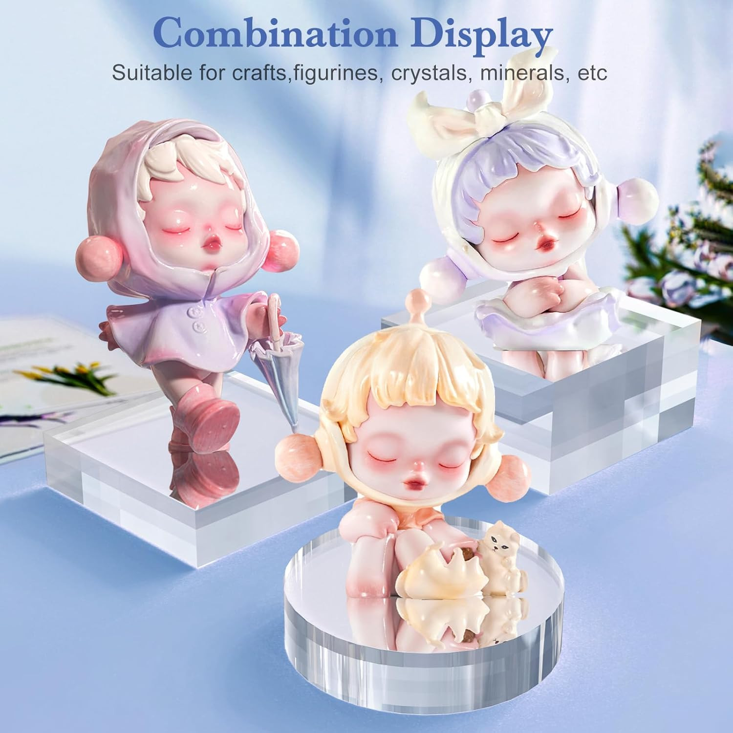 SAMYUCHO Acrylic Blocks 3 X 3 X 2 Inch 4 Pcs Acrylic Base Stand for Display Clea