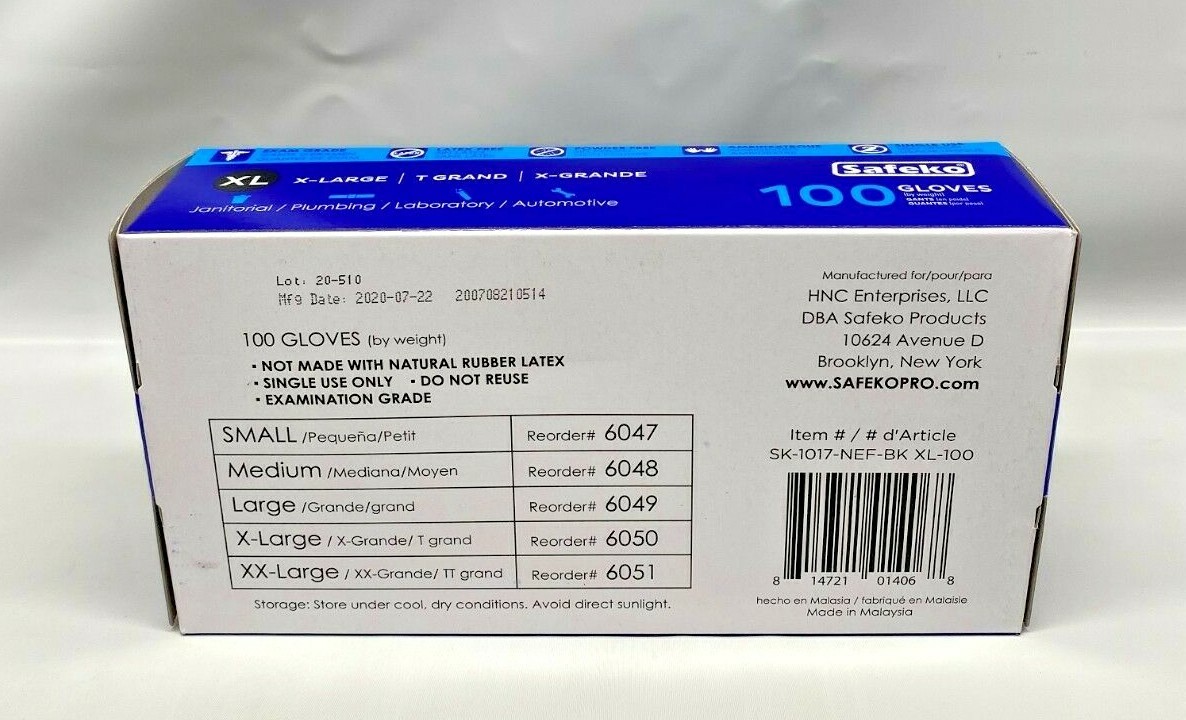 *Case of 10 Boxes* Safeko Black Nitrile Premium Exam Glove XL