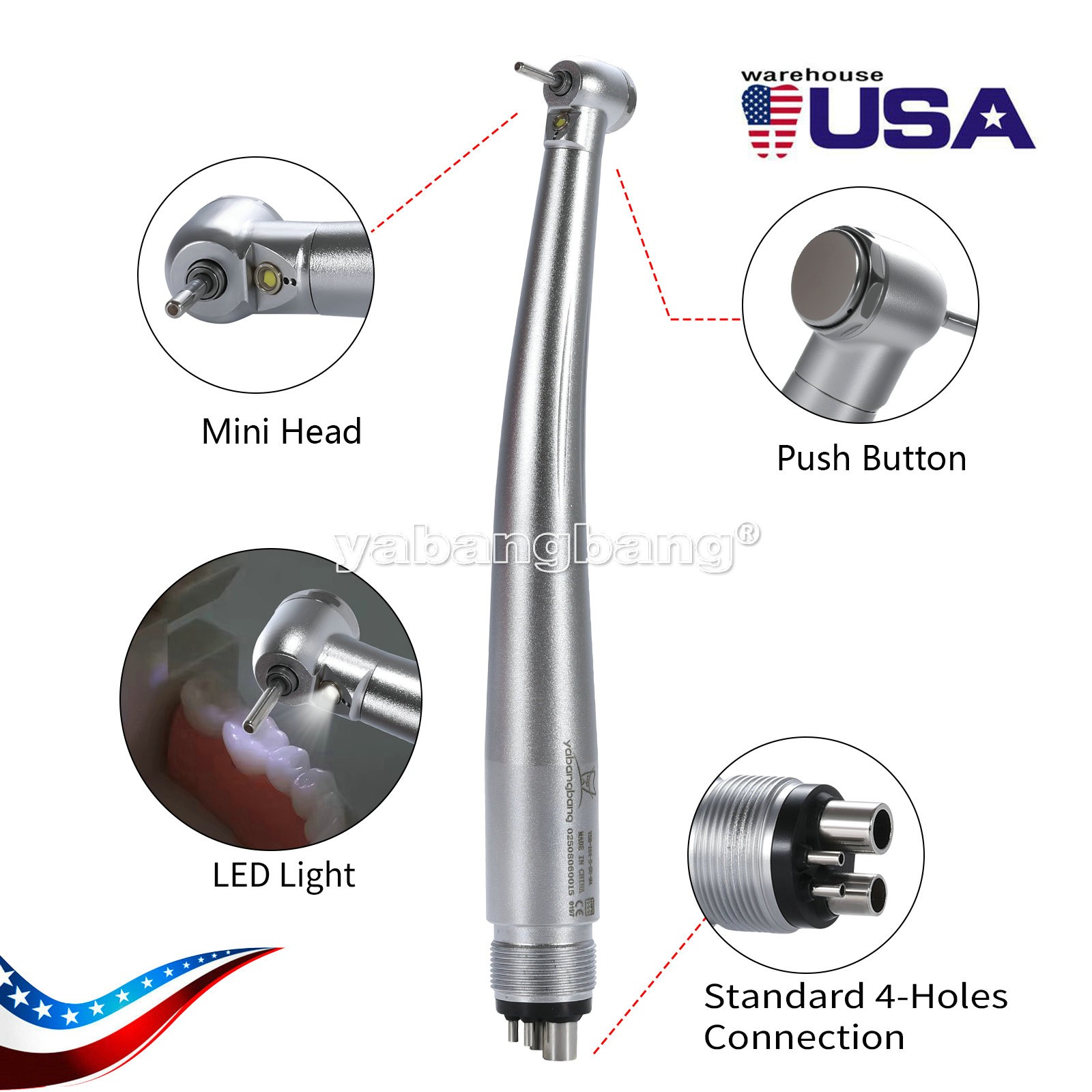 Mini Small Head Dental Fiber Optic LED E-generator High Speed Handpiece 4 HOLE
