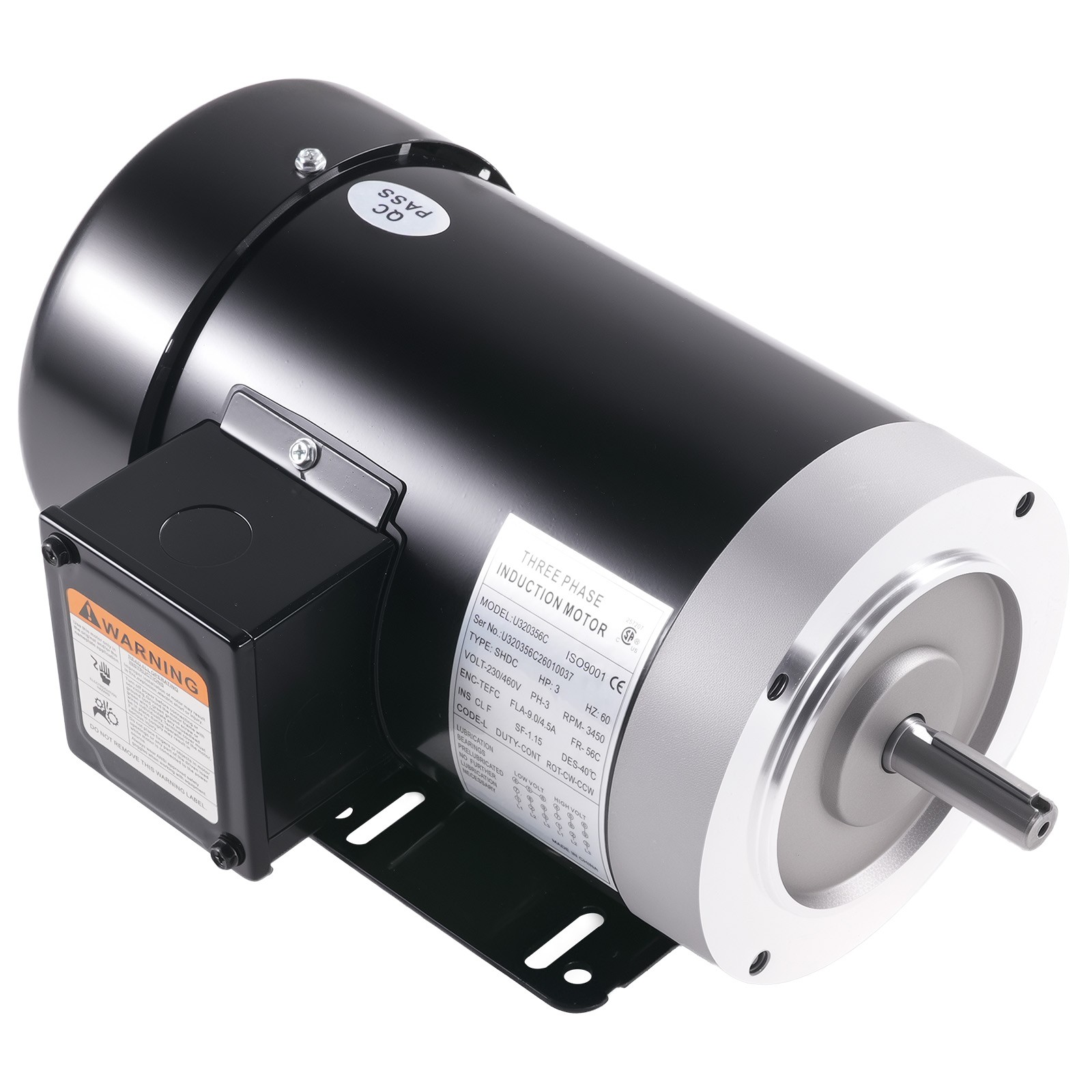 3HP Electric Motor, Industry AC Motor 3450 RPM Farm Duty 3 Phase 56C Frame 230V