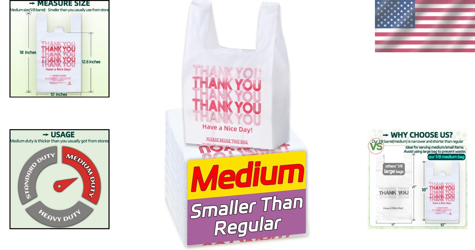 100 Count Durable T-Shirt Bags with Handles | Eco-Friendly Shopping Solution