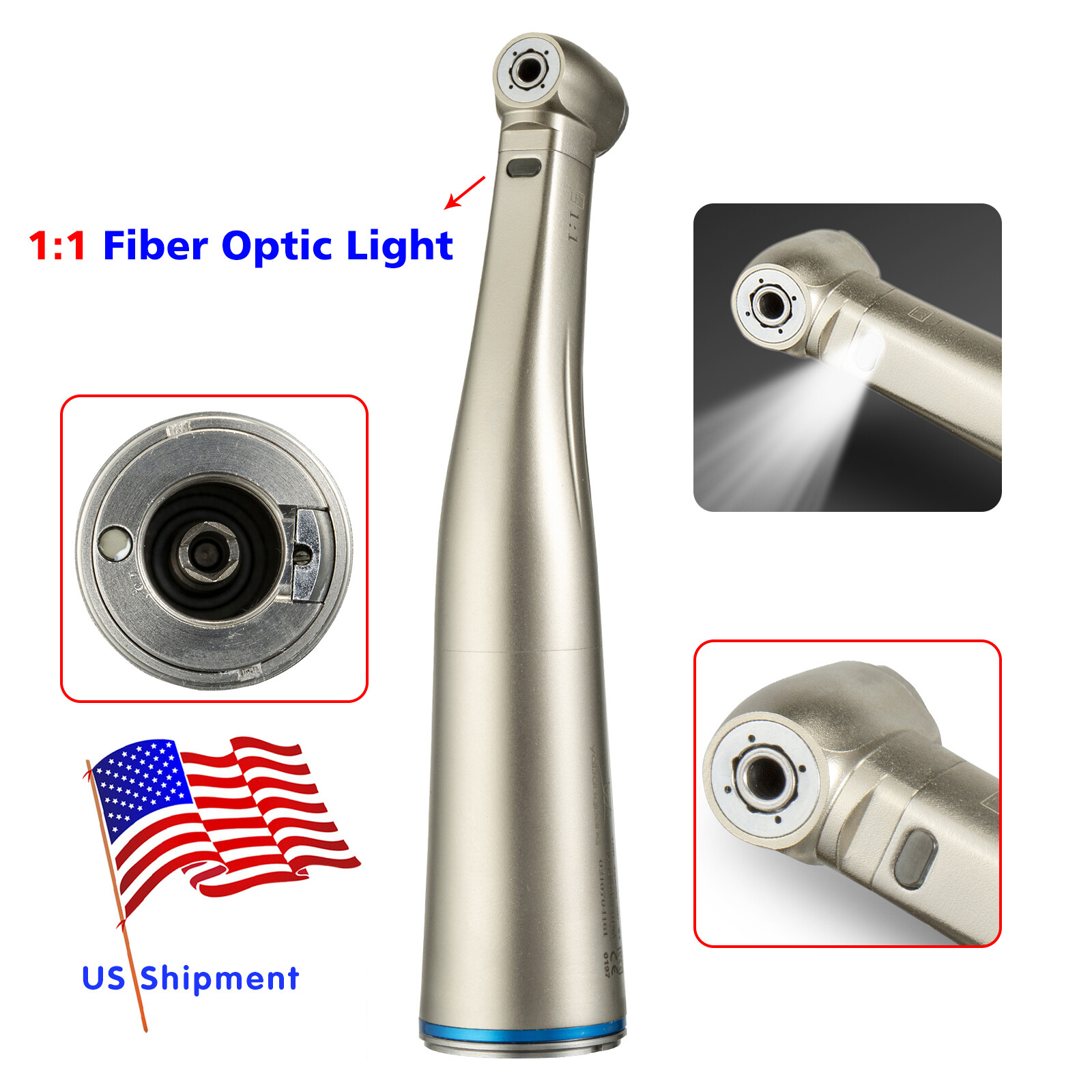 Dental 1:1 Fiber Optic LED Contra Angle Handpiece NSK STYLE YBB