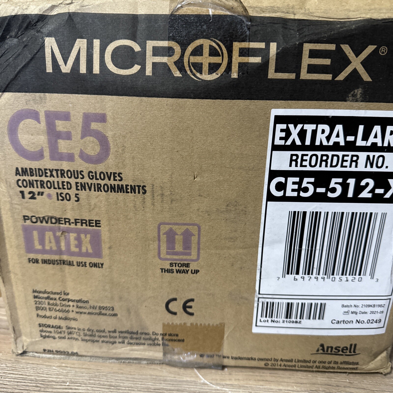 Microflex CE5-512-XL Ambidextrous Latex Gloves 12″ ISO5 size XL Extra large