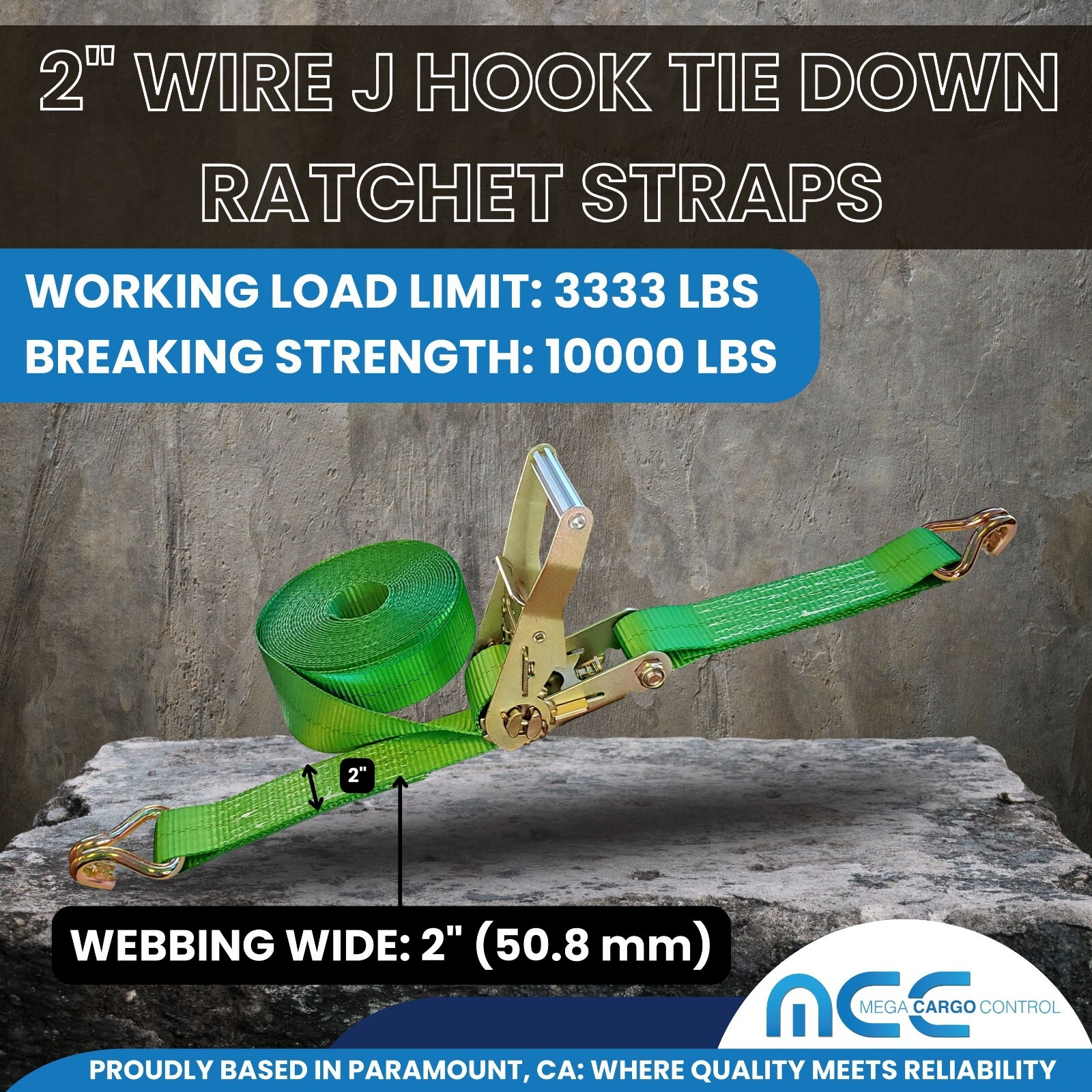Heavy Duty 2″ x 30′ Ratchet Strap w/ J Wire Hook Flatbed Truck Trailer Tie Down