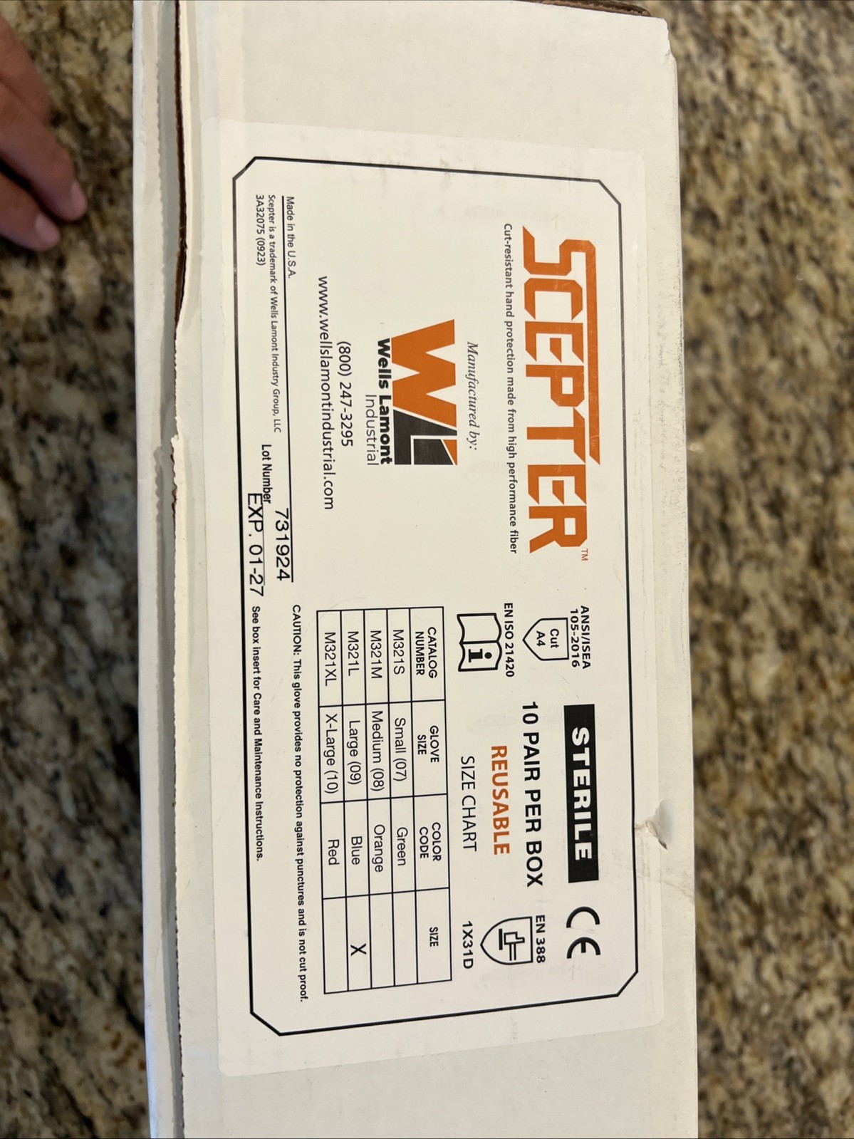 Scepter™ Sterile M321 cut resistant glove liners Cut Level 4 Sterile -10 Pairs