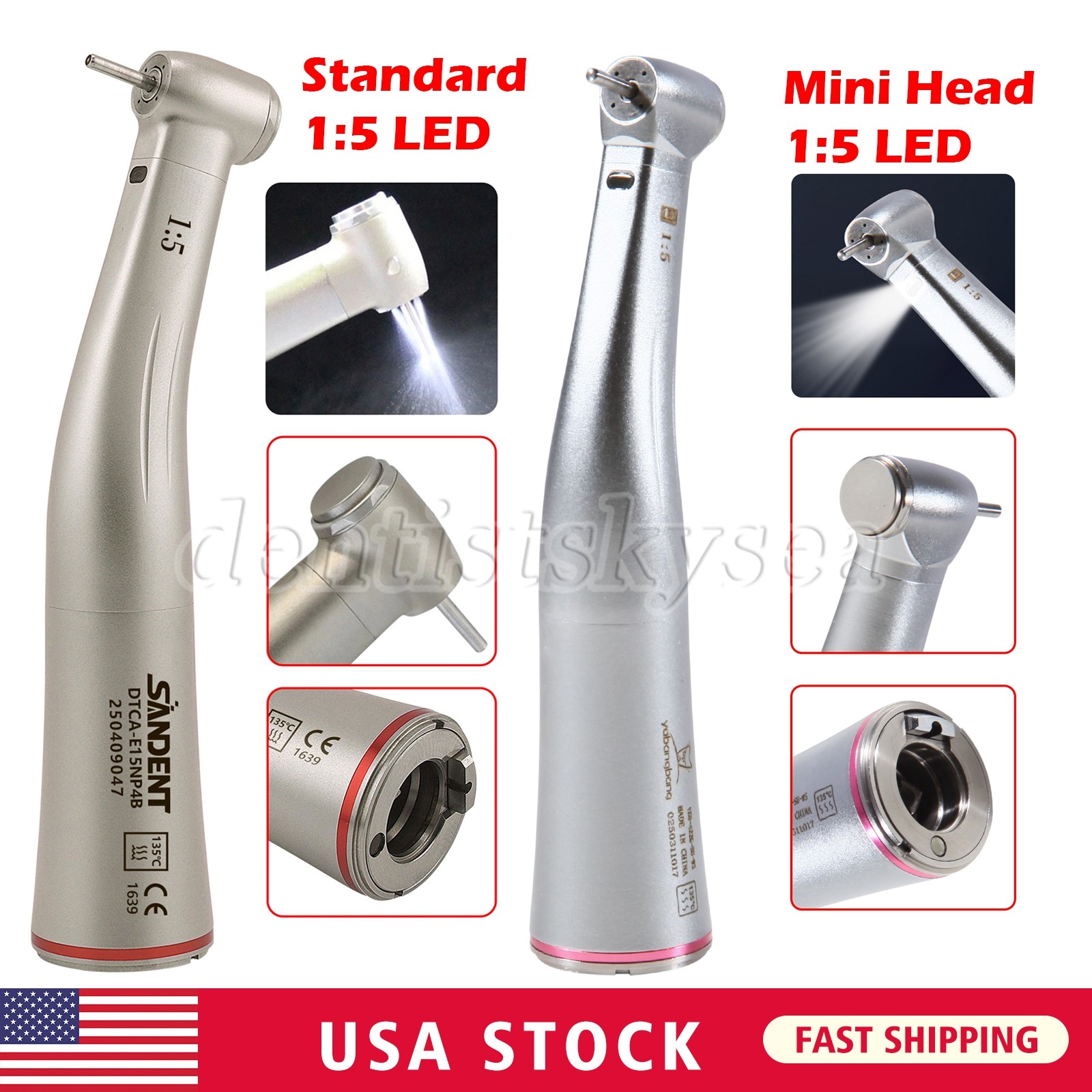 Dental 1:5 Increasing Contra Angle Optic LED Handpiece Fit Electric Motor