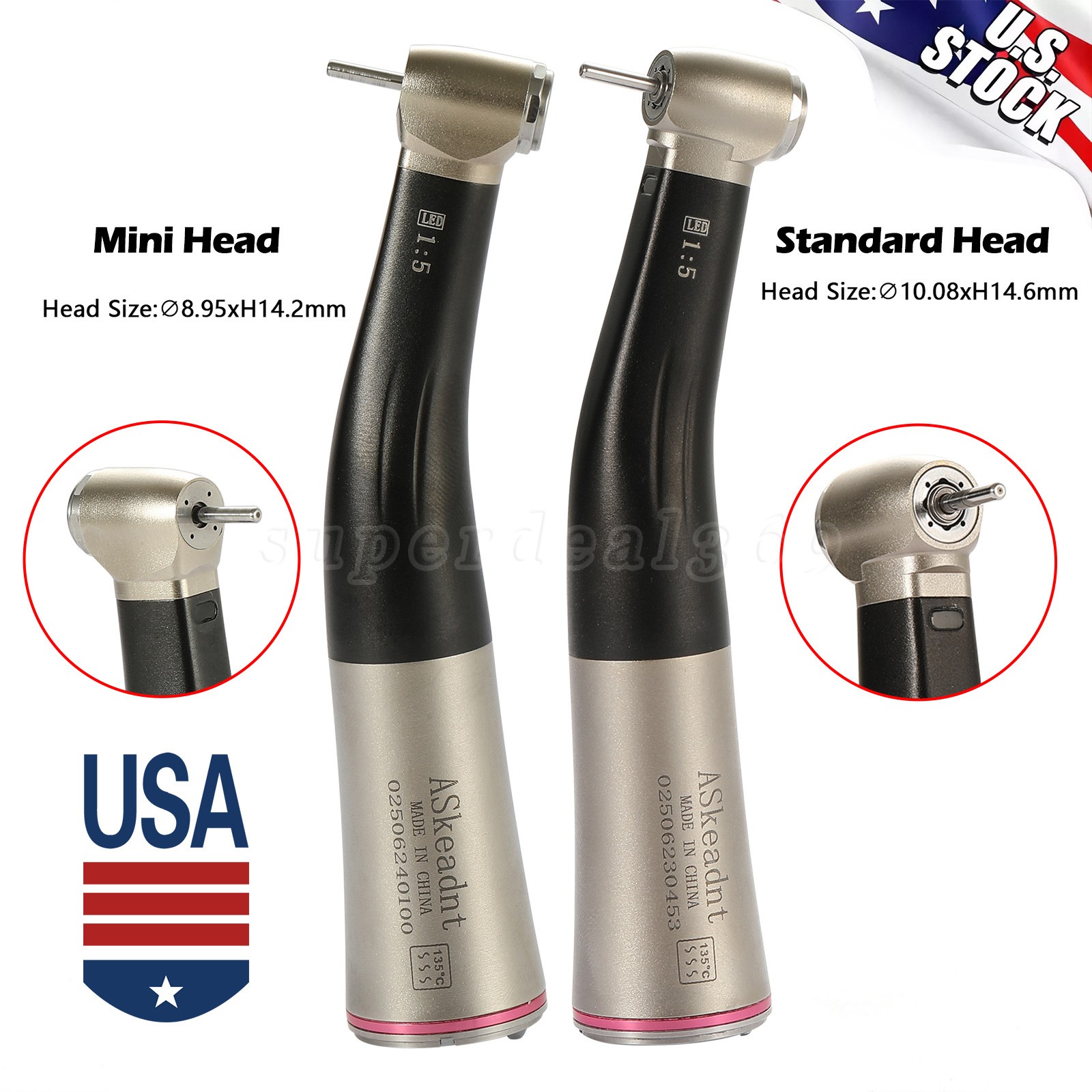 Dental 1:5 LED Contra Angle Low Speed Handpiece Increasing Inner Channel For NSK