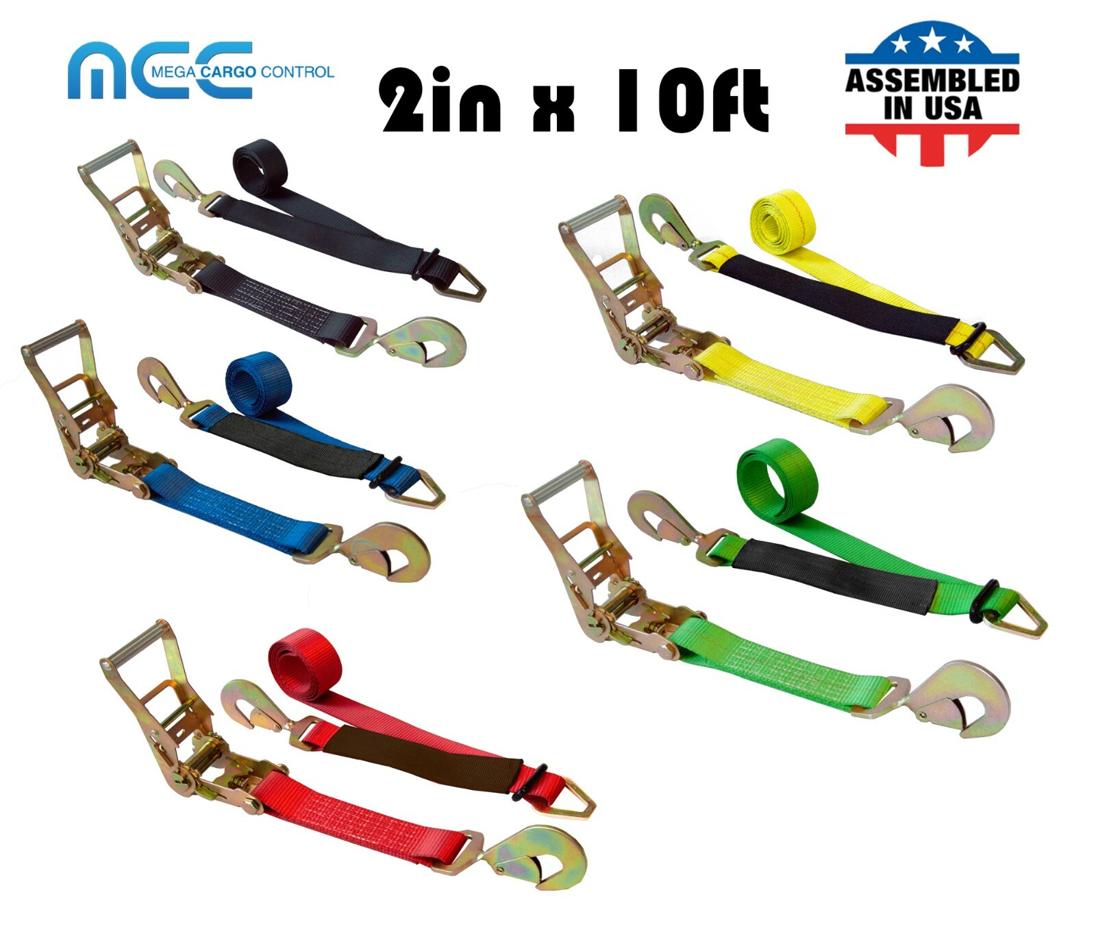 USA 2″ x 10′ Axle Strap Car Trailer Hauler Ratchet Tie Down Strap w/ Snap Hook