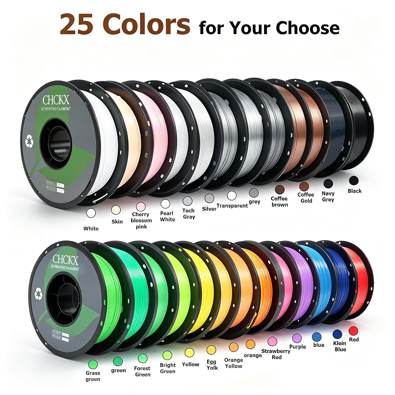 PETG Filament 12 Roll Bundle 1.75mm 0.03mm Accuracy 12KG Multicolor CHCKX Blue
