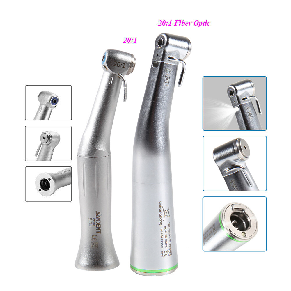 Dental Implant Handpiece 20:1 Reduction Contra Angle Fiber Optic LED/No LED