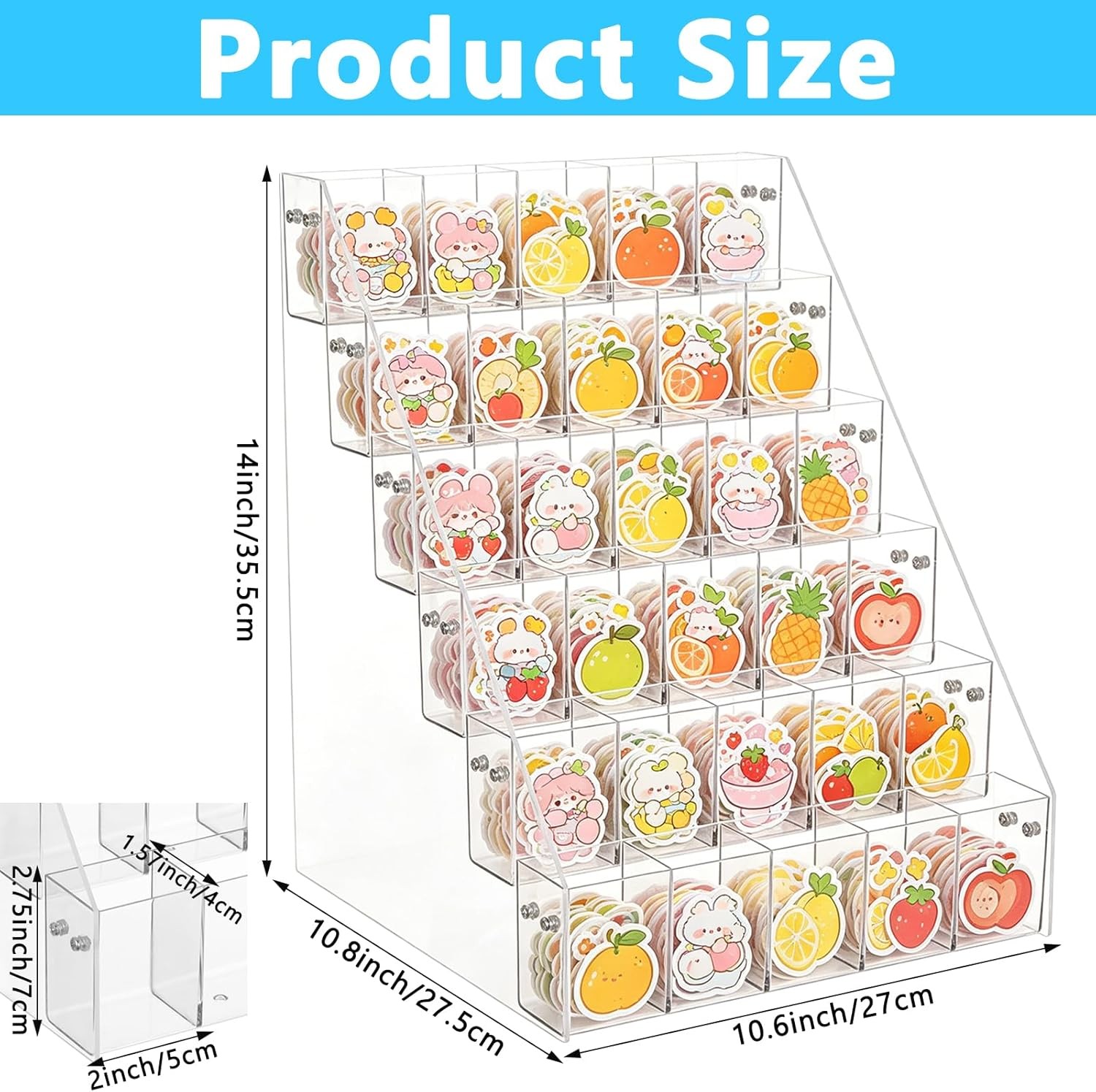 6 Tier Acrylic Sticker Display Stand Vendors 30 Pockets Clear Acrylic Storage