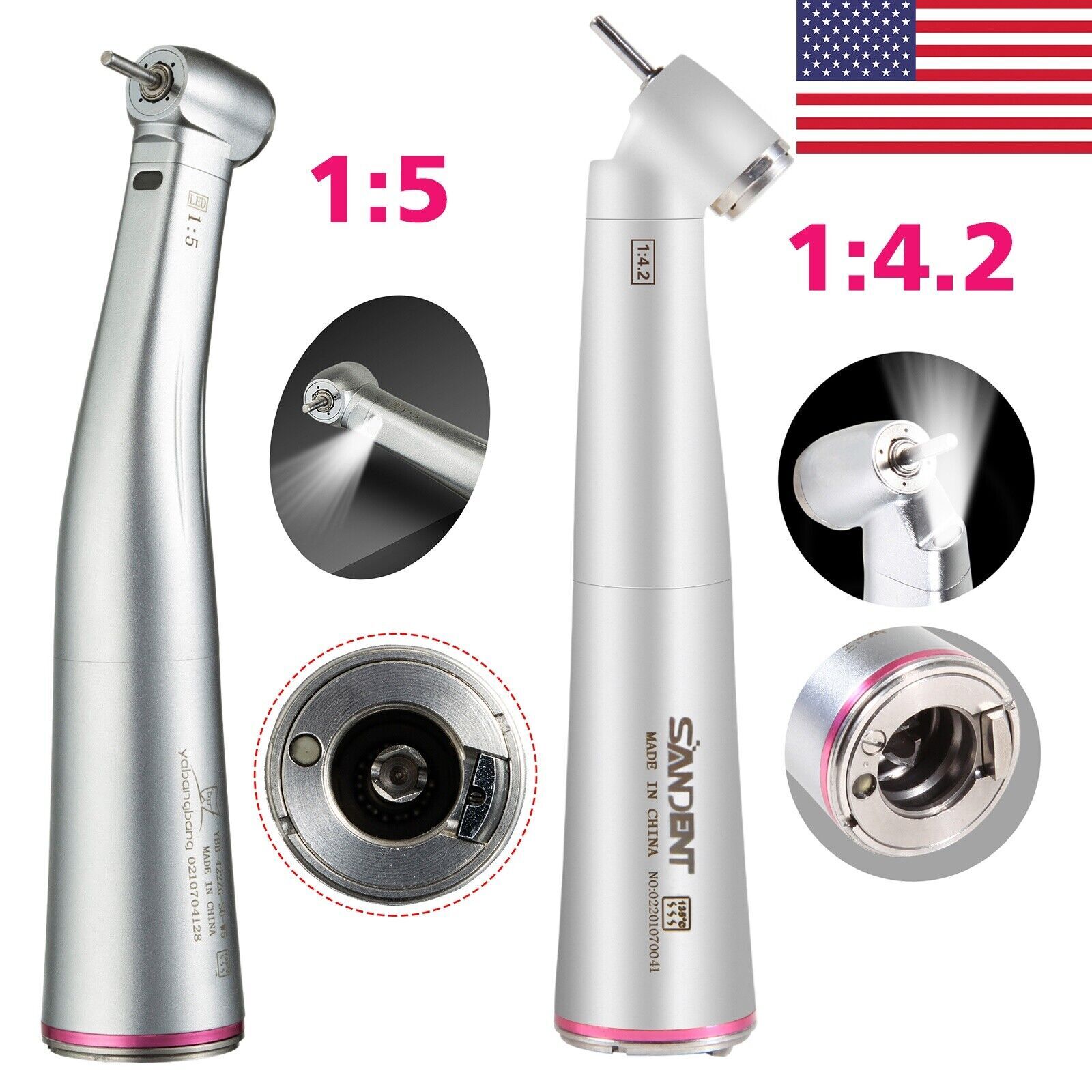Dental 1:5 1:4.2 LED Fiber Optic Contra Angle Handpiece Fit NSK Ti-MAX X95L/KaV