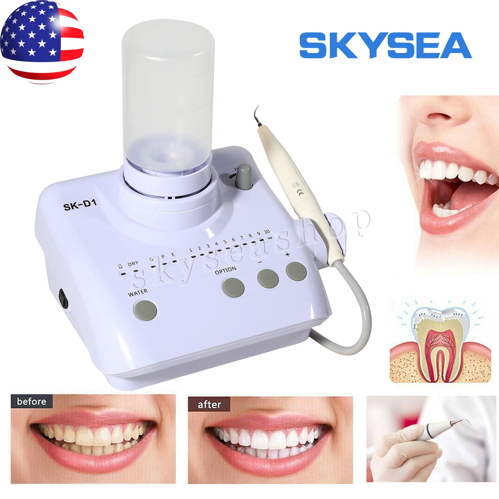 Dental Ultrasonic Piezo Scaler +Handpiece 2 Bottles 5 Tips Fit DTE SATELEC SK-D1