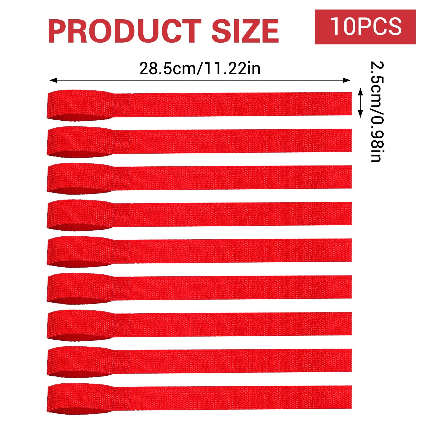 10 Pcs Red Winch Hook Pull Straps 11 Inch Nylon Strap 1 Inch Wide Tow Handle