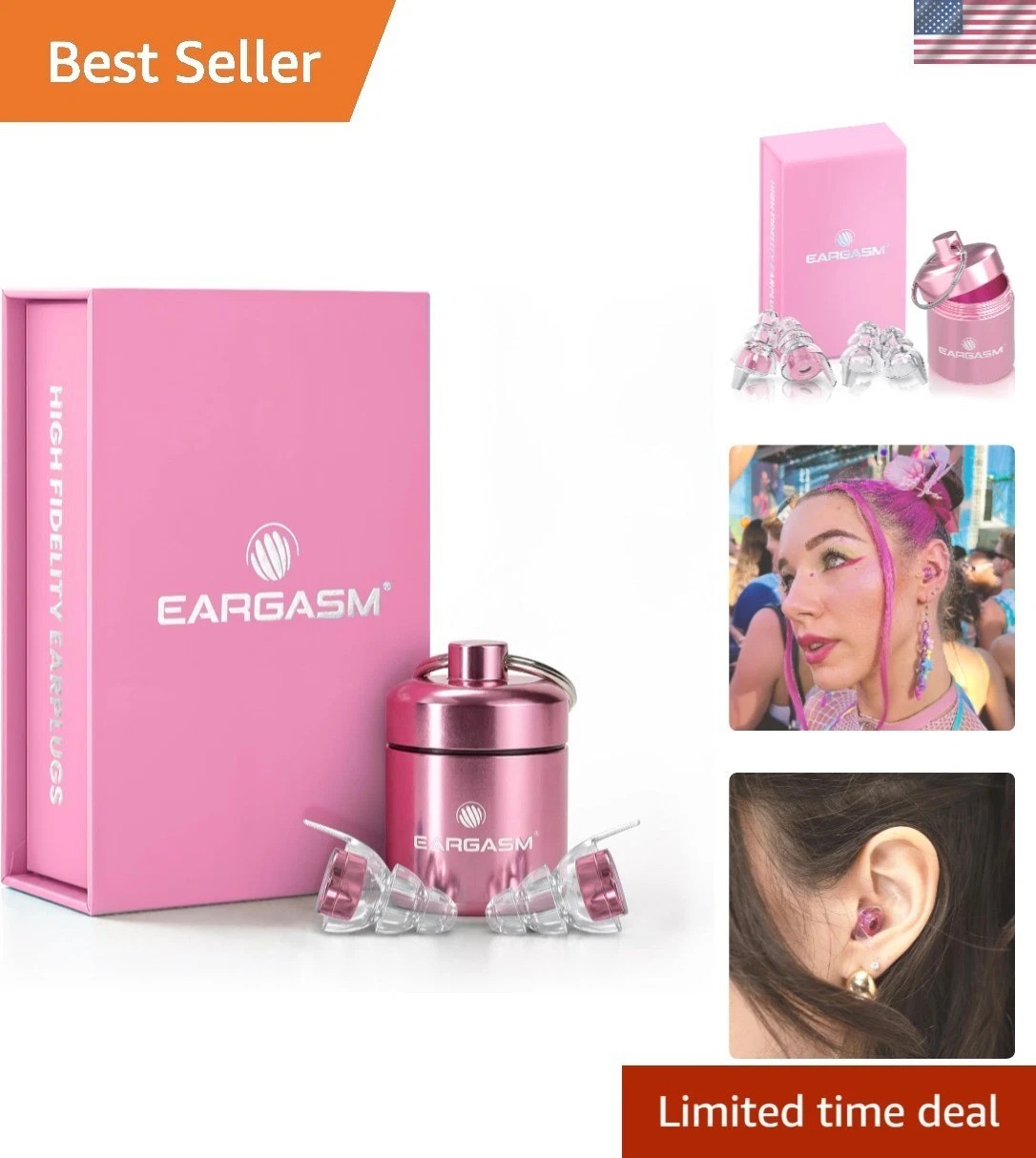 High Fidelity Pink Earplugs for Concerts, Festivals, Musicians, DJs, Night-Li…