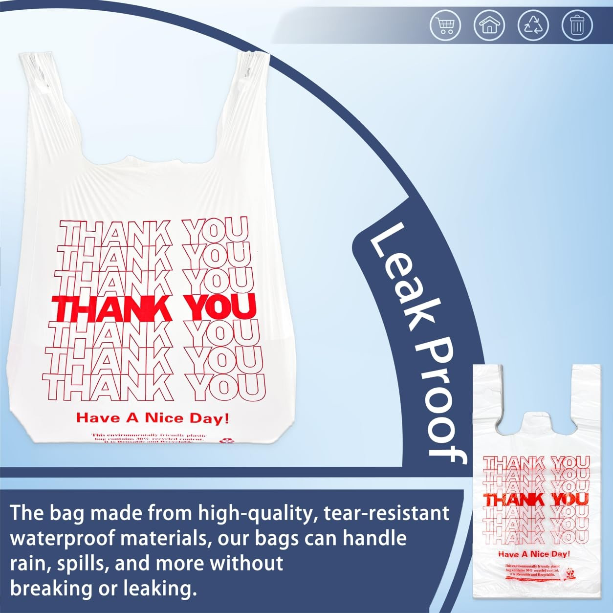 1000 Count White Disposable Thank You Bags with Handles – 11”X6”X21” Plastic