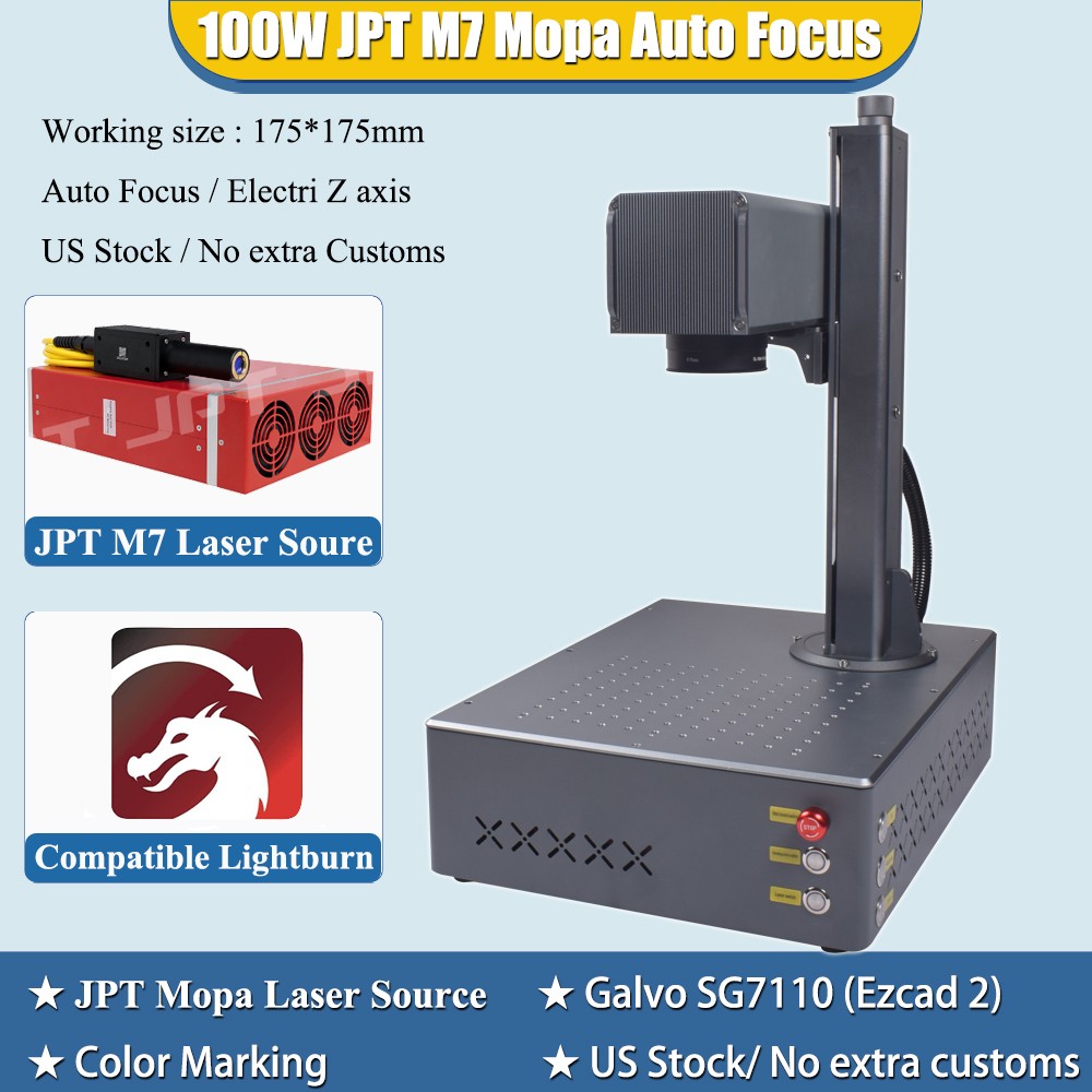 Auto Focus 100W JPT Mopa Fiber Laser Engraver Machine Color Marking Electronic Z