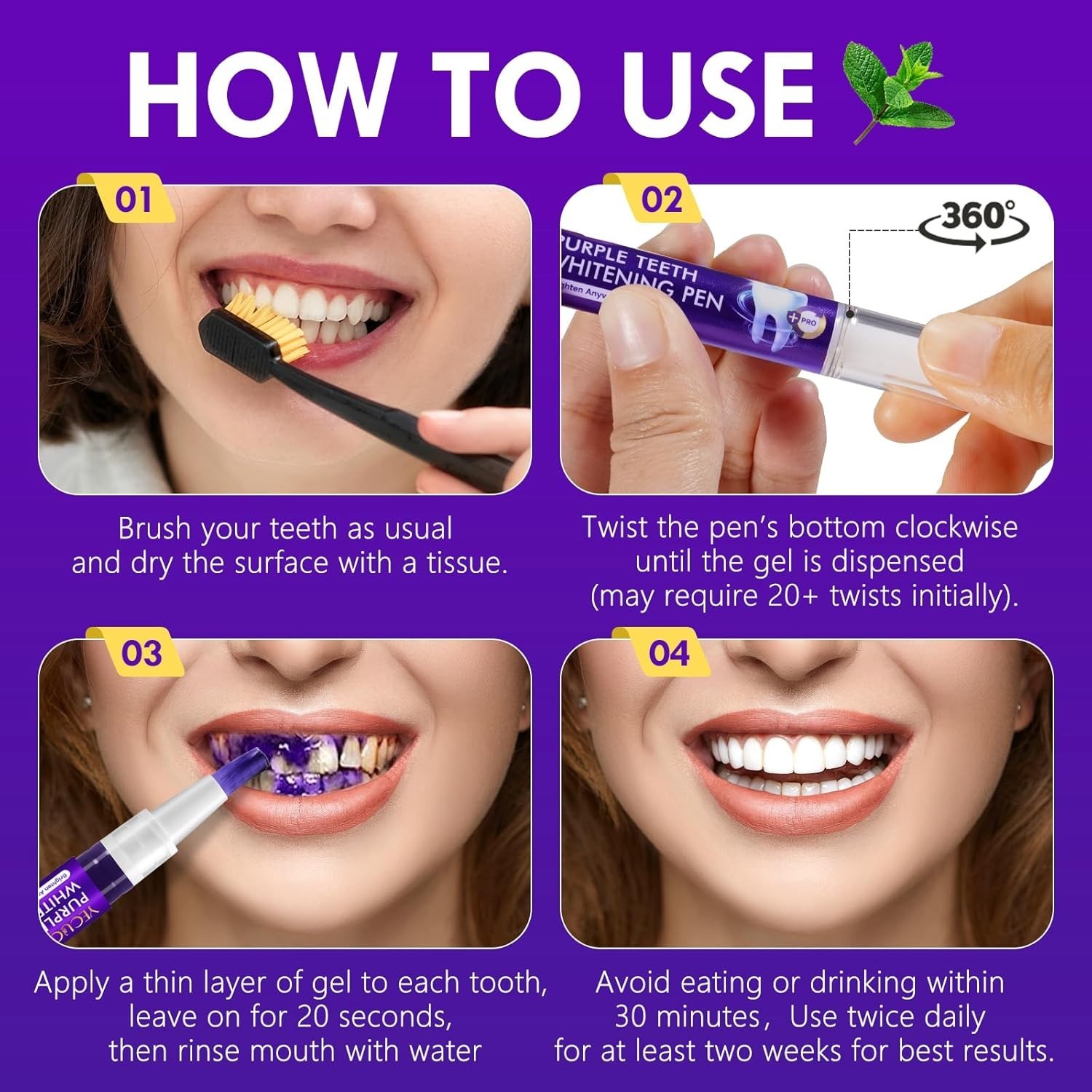 Teeth Whitening Pen 6 Pack, Professional Purple Teeth Whitening Gel for Rapid St