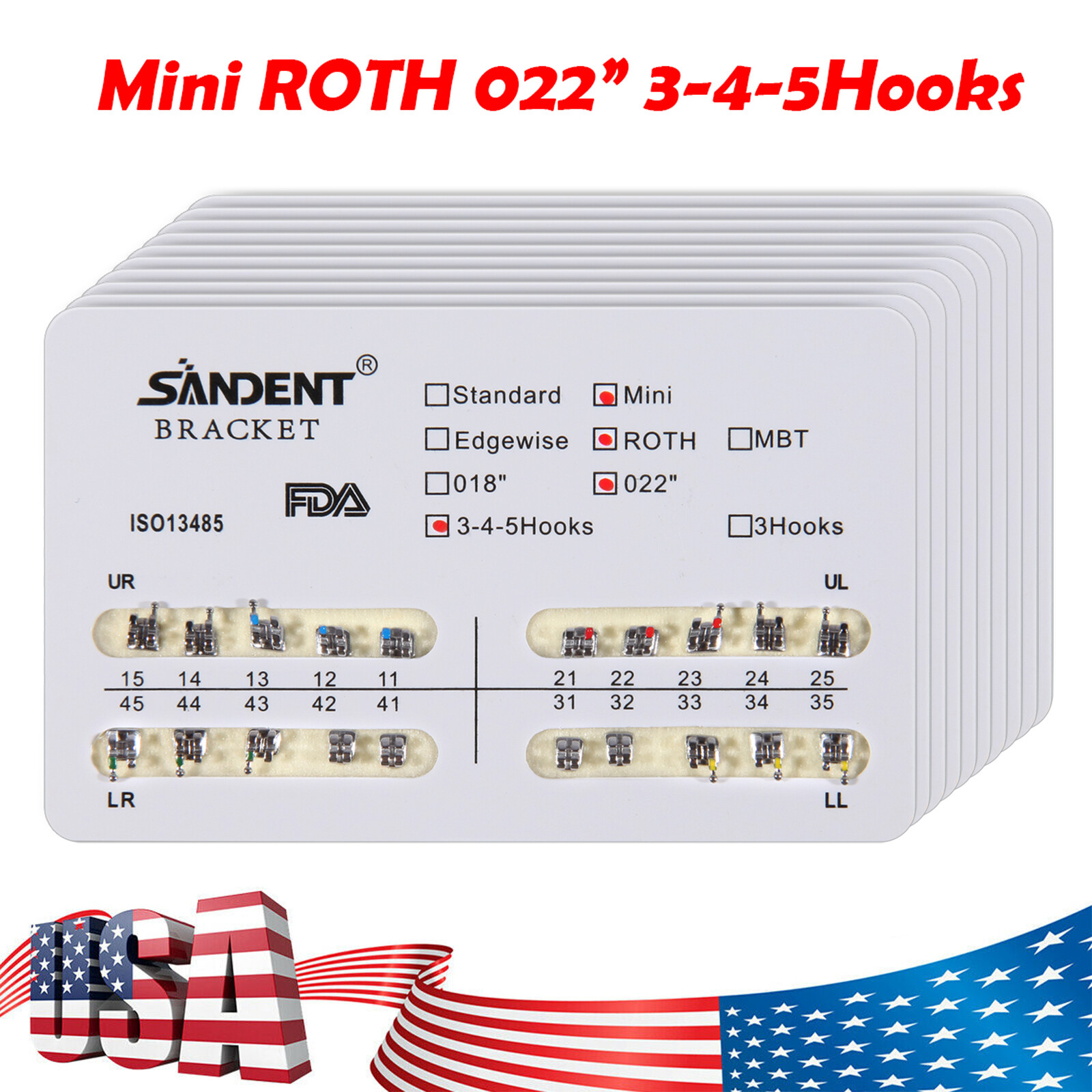 10 Packs Dental Orthodontic Braces Brackets Mini Roth 022″Slot 345 Hooks 200pcs