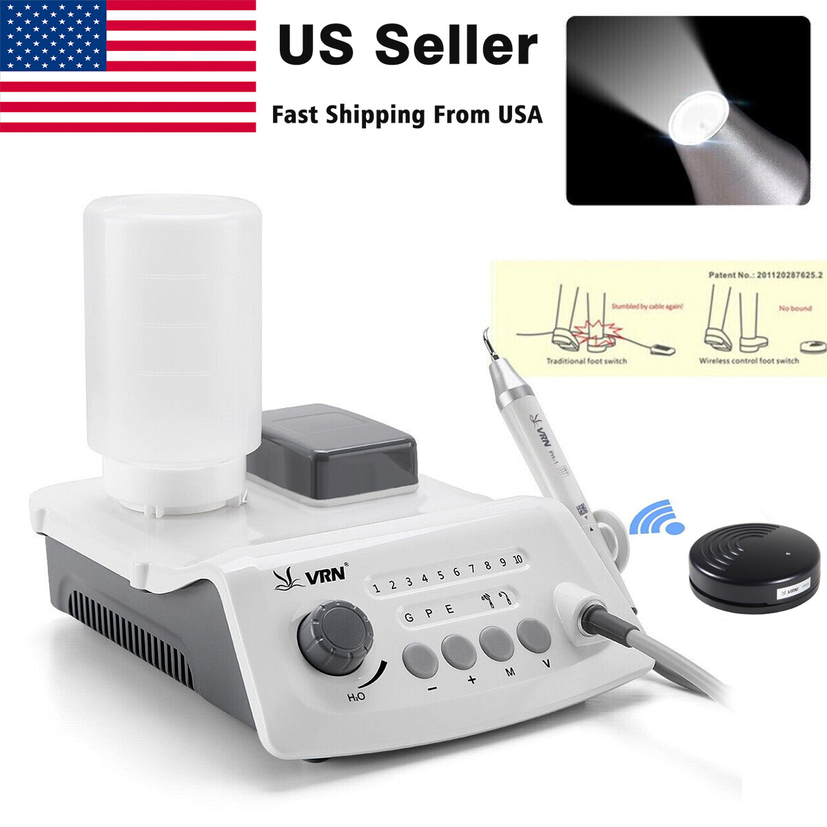 USA Dental Ultrasonic Scaler fit EMS Cavitron + LED Handpiece+Tips+Bottle VRN-A8