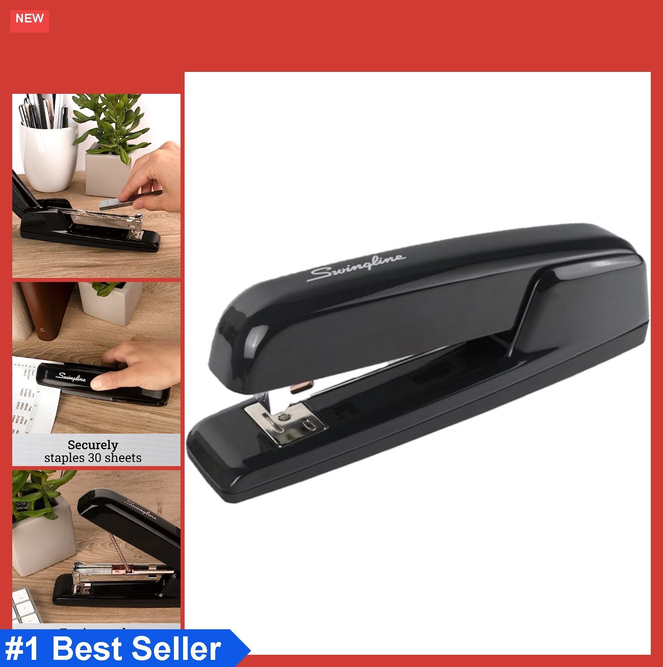 Desktop Stapler 30 Sheet Capacity All Metal Jam Resistant Antimicrobial Black