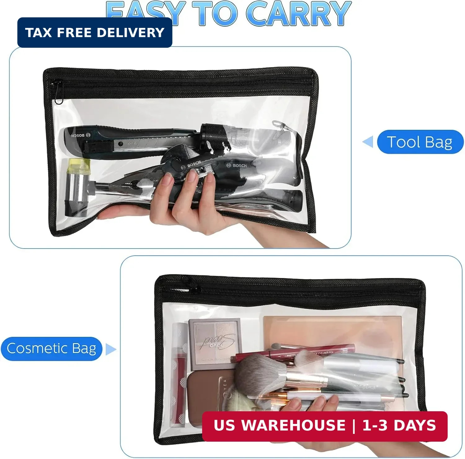 Outus 8 Pcs Clear Zipper Pouches Pencil Pouches PVC Makeup Pouch Envelopes Folde