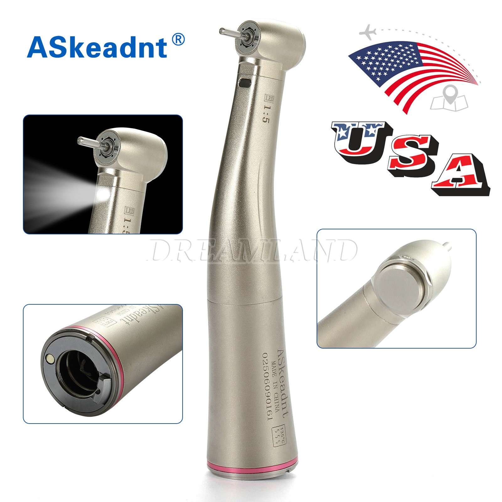 NSK Style LED Dental Electric Handpiece 1:5 Contra Angle Fiber Optic High Speed
